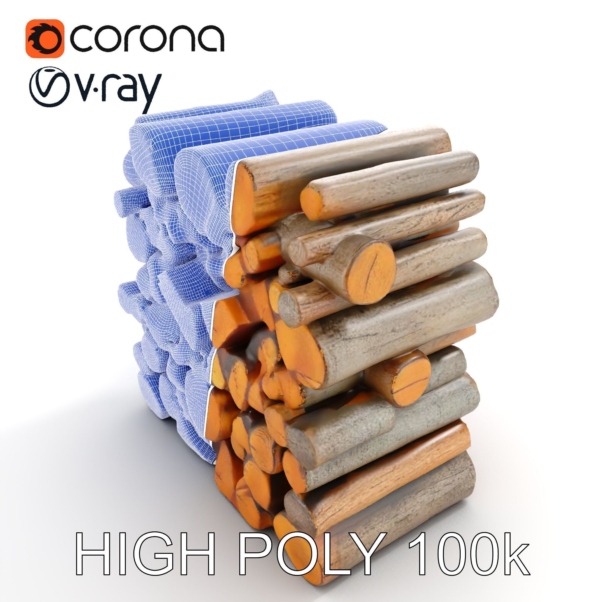 Stacked Wooden Logs Model Pack Low-poly 3D model_29