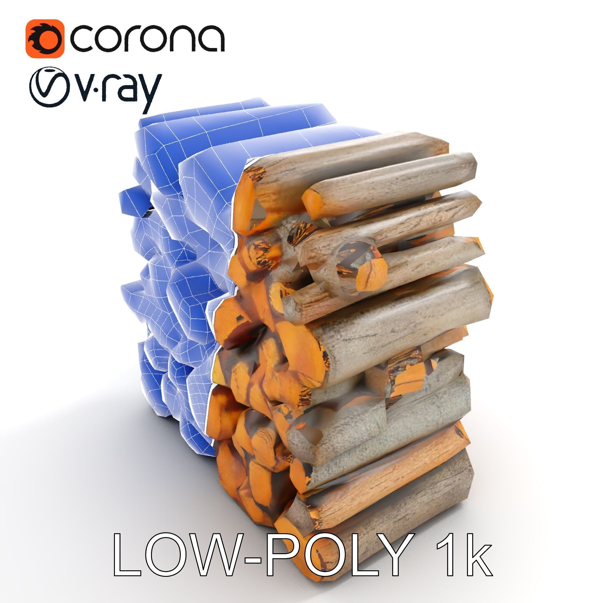 Stacked Wooden Logs Model Pack Low-poly 3D model_17