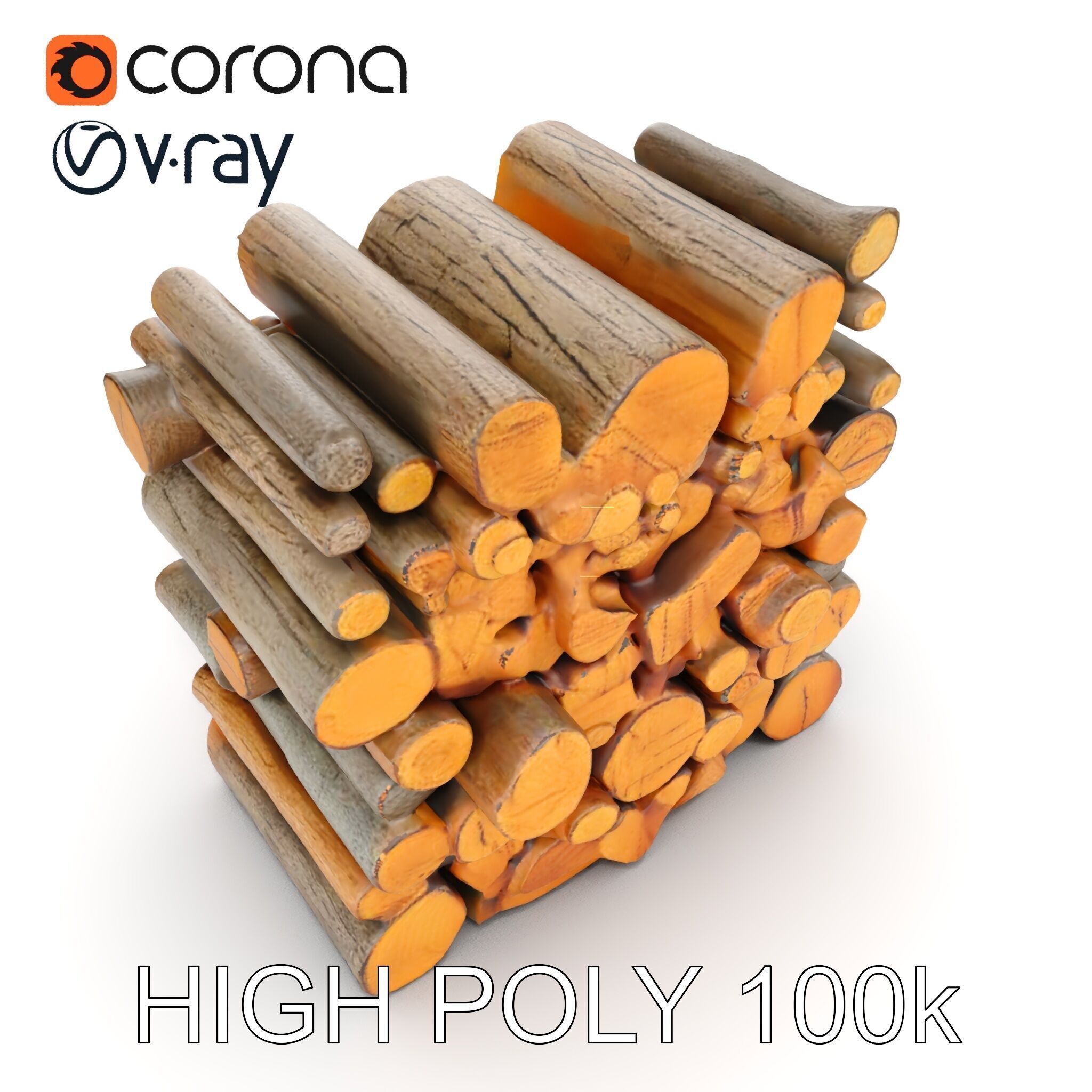 Stacked Wooden Logs Model Pack Low-poly 3D model_13