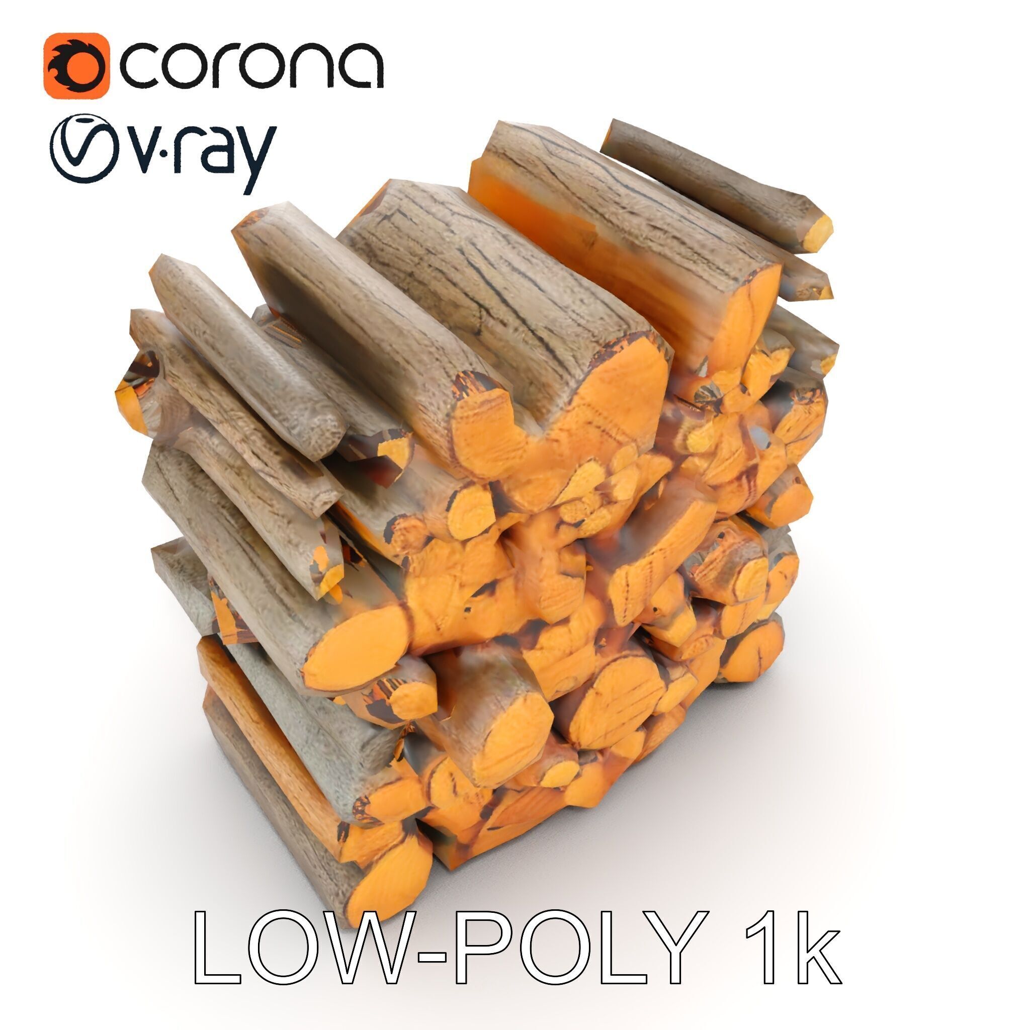 Stacked Wooden Logs Model Pack Low-poly 3D model_12