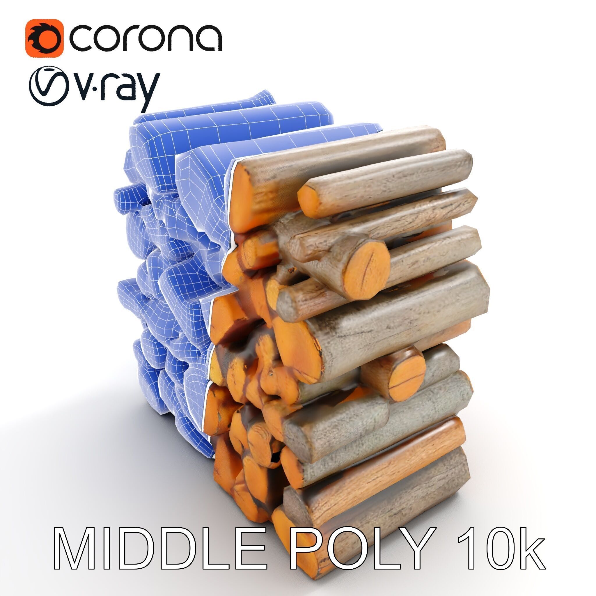 Stacked Wooden Logs Model Pack Low-poly 3D model_19