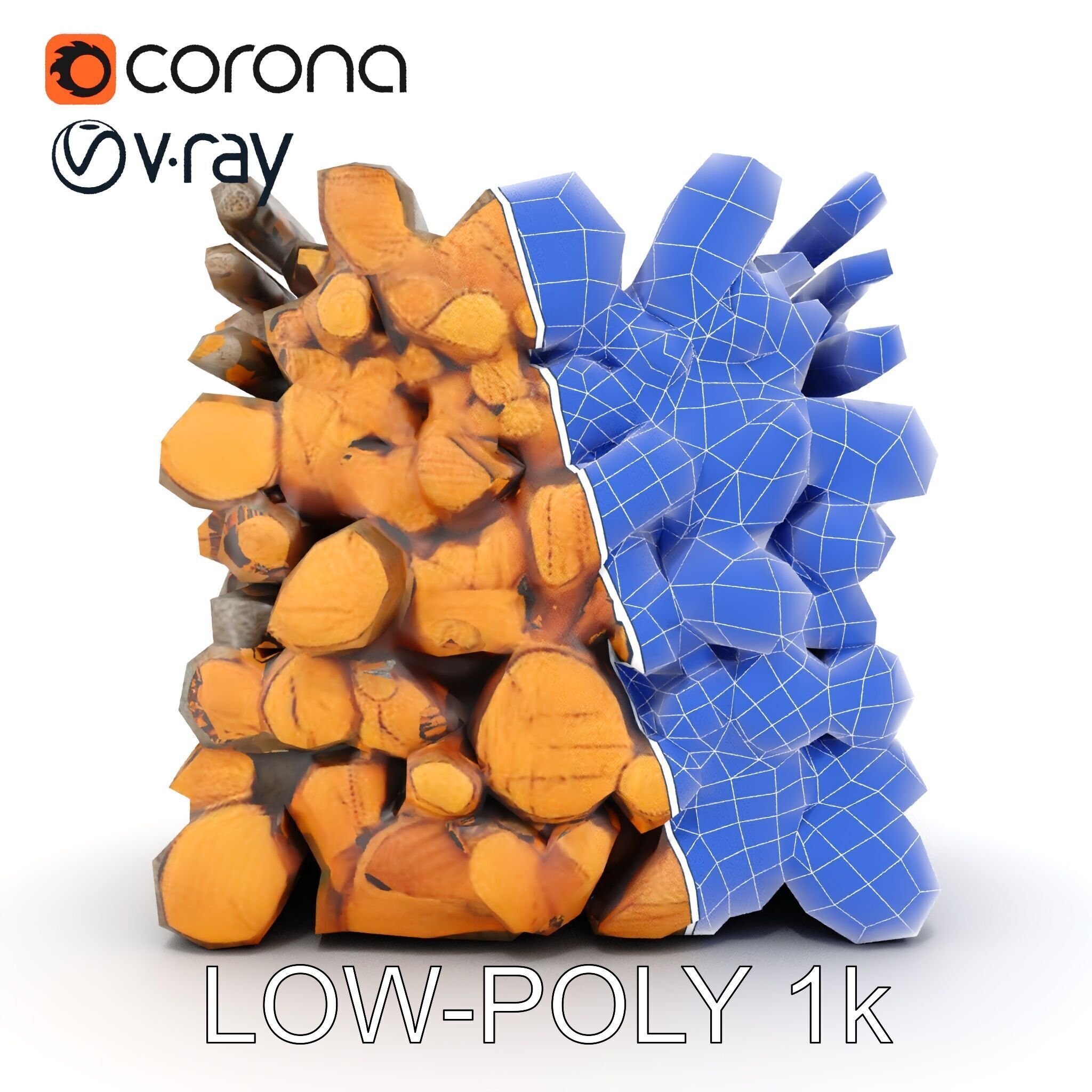 Stacked Wooden Logs Model Pack Low-poly 3D model_23
