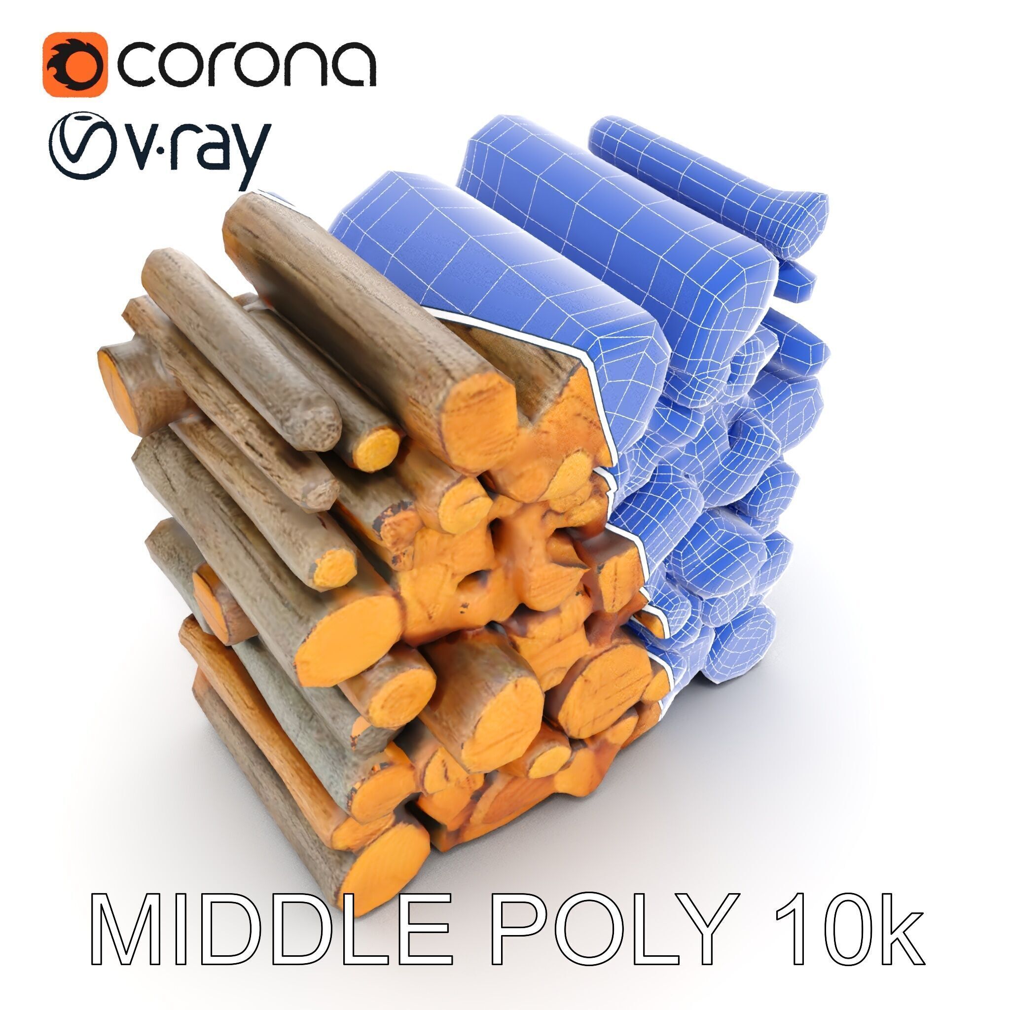 Stacked Wooden Logs Model Pack Low-poly 3D model_14