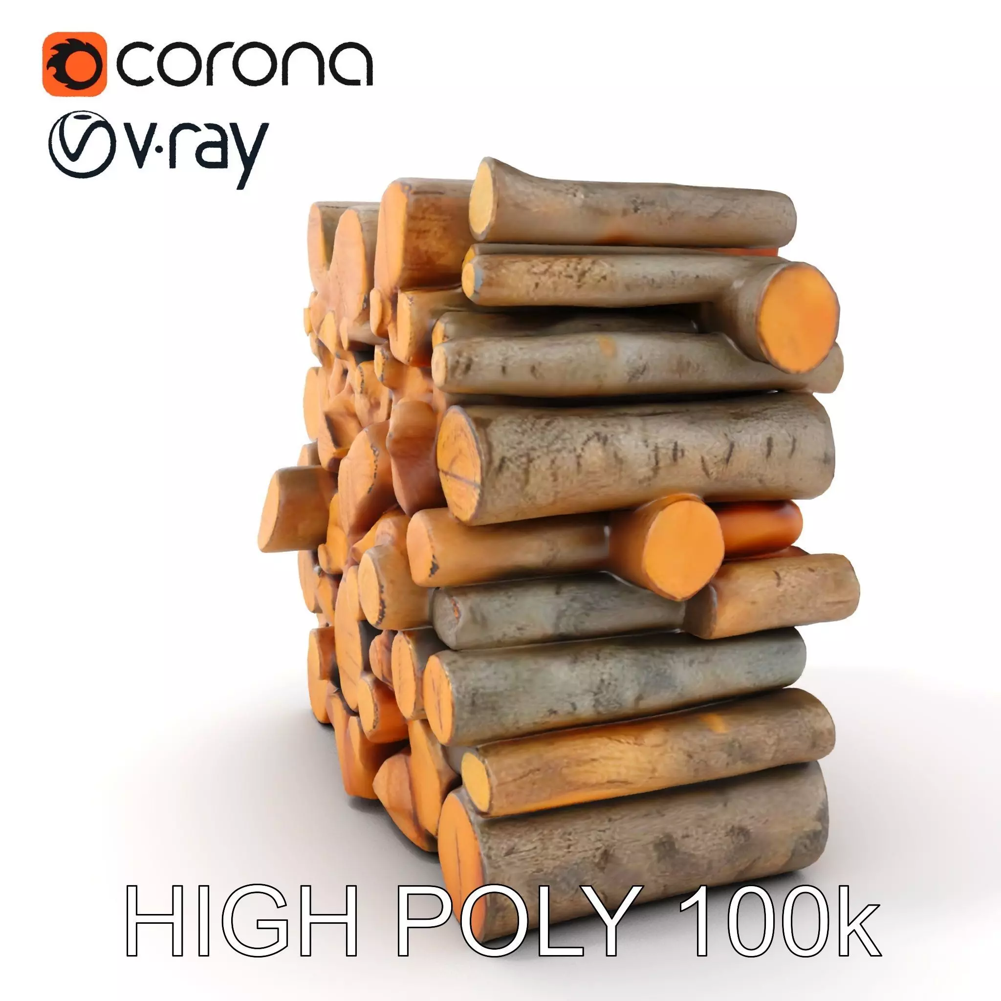Stacked Wooden Logs Model Pack Low-poly 3D model_0
