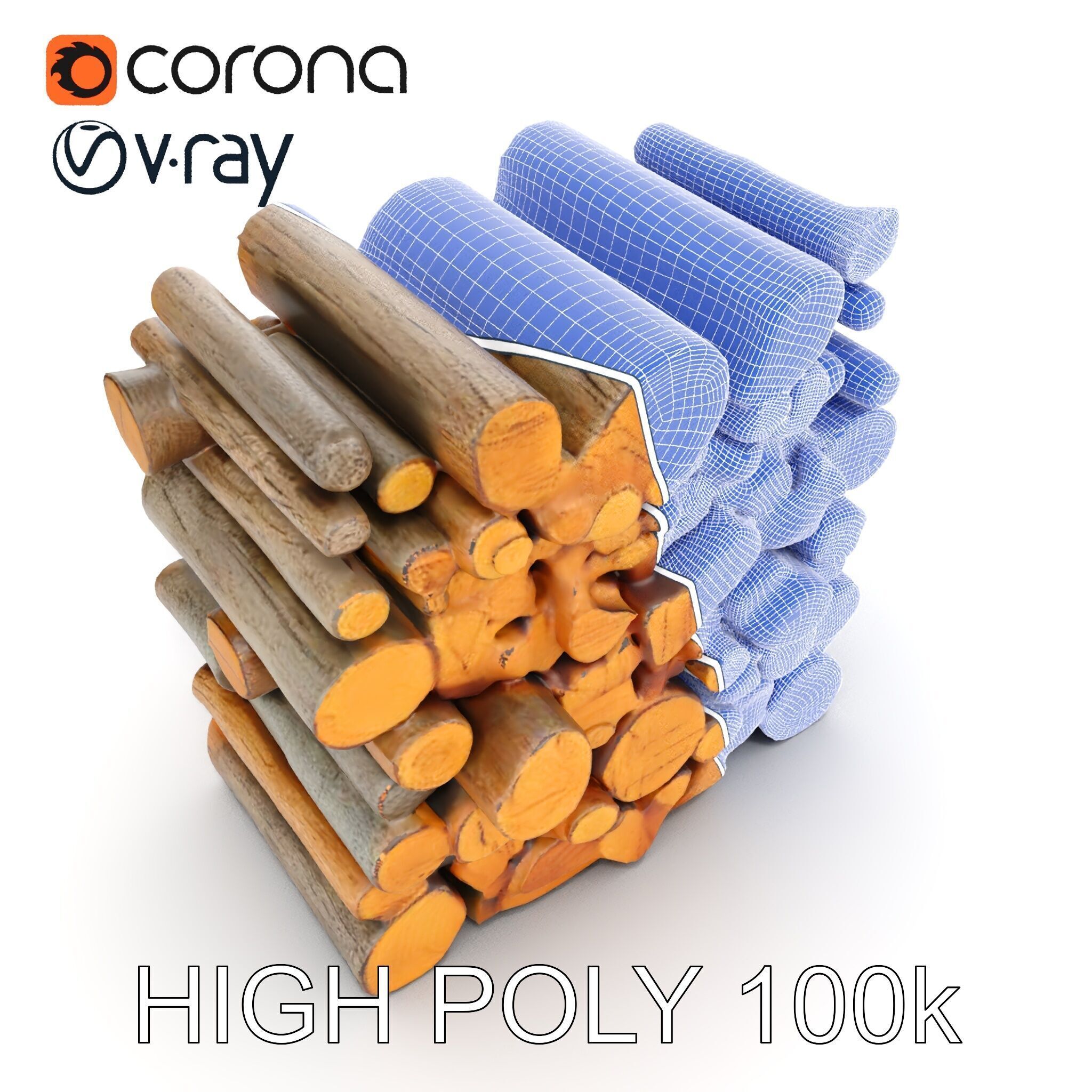 Stacked Wooden Logs Model Pack Low-poly 3D model_32