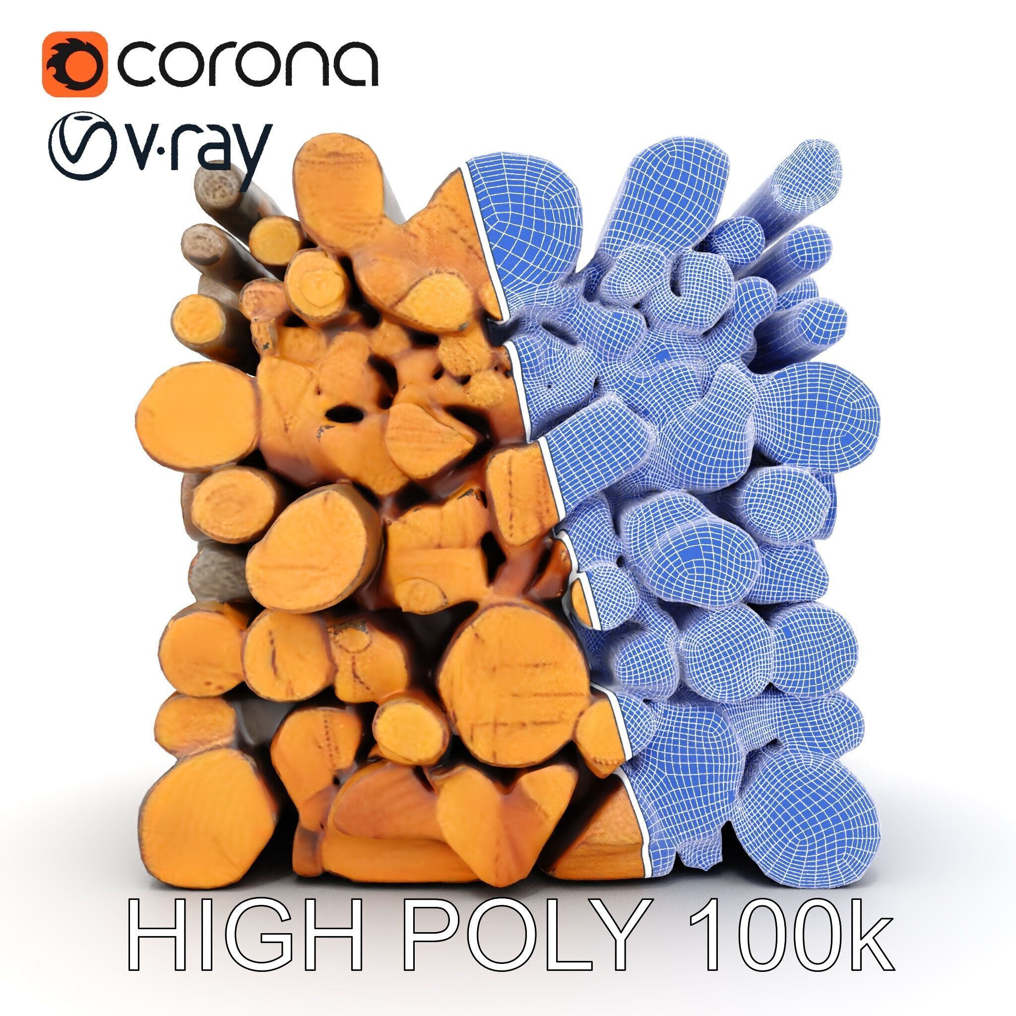 Stacked Wooden Logs Model Pack Low-poly 3D model_26