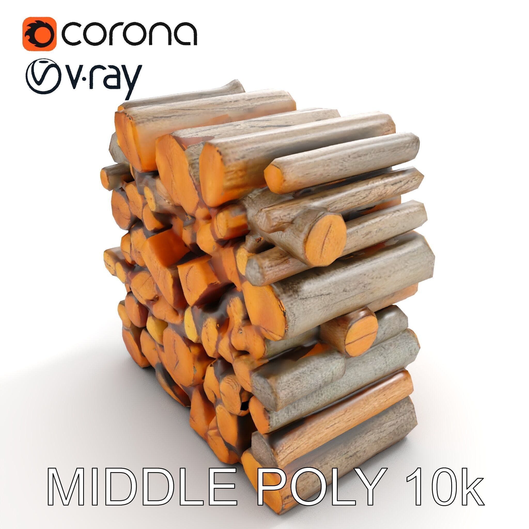 Stacked Wooden Logs Model Pack Low-poly 3D model_16