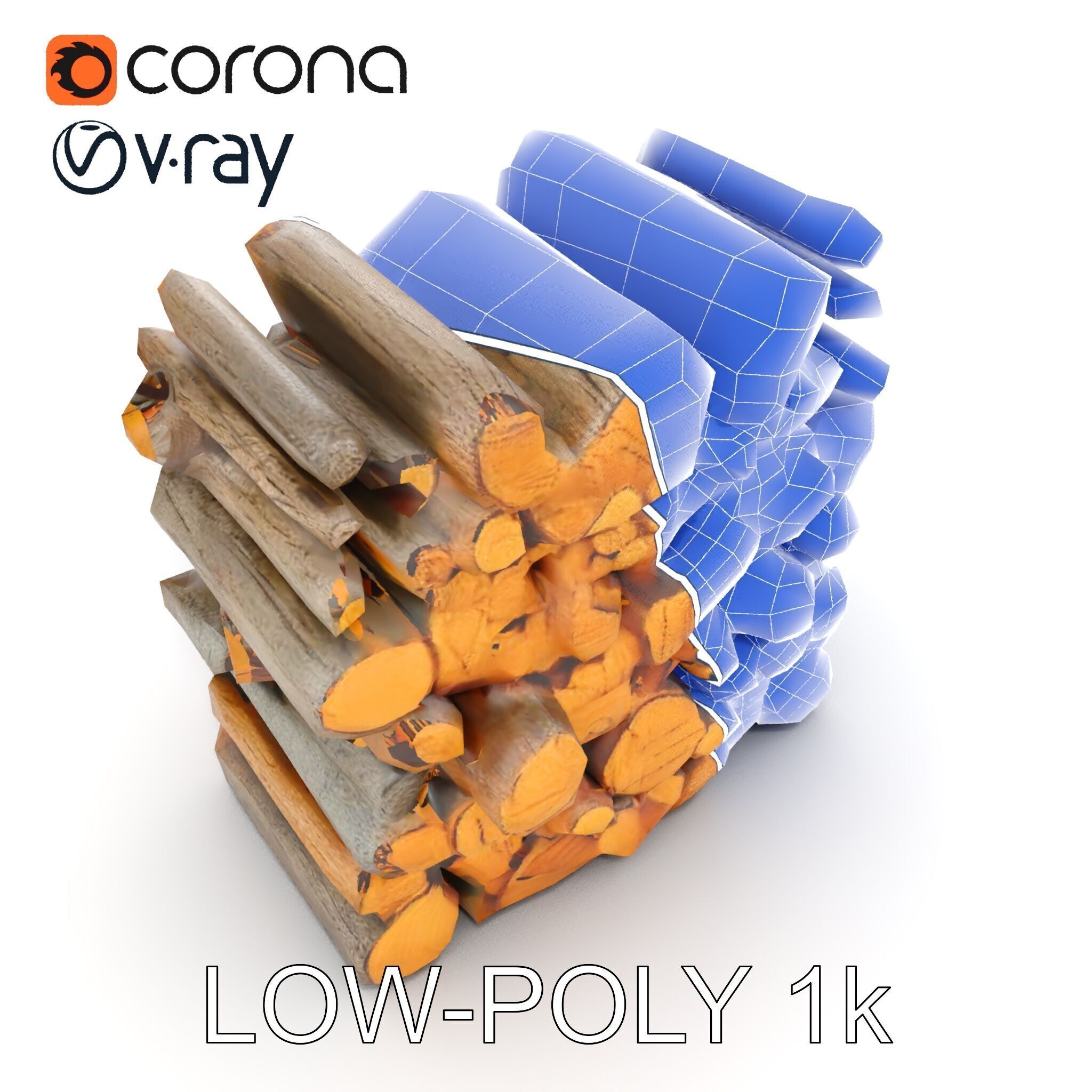 Stacked Wooden Logs Model Pack Low-poly 3D model_20