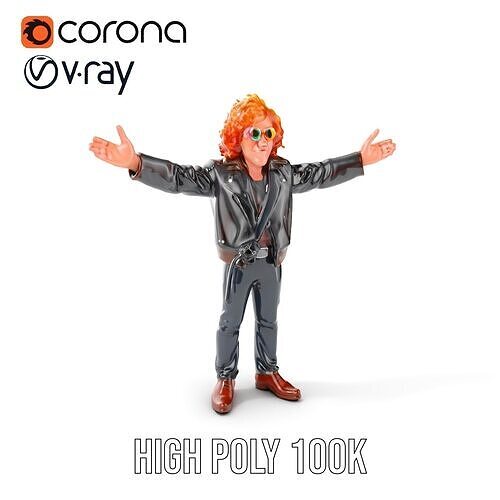 Rockstar D Model Rigged and Animated with Leather Jacket Low-poly 3D model