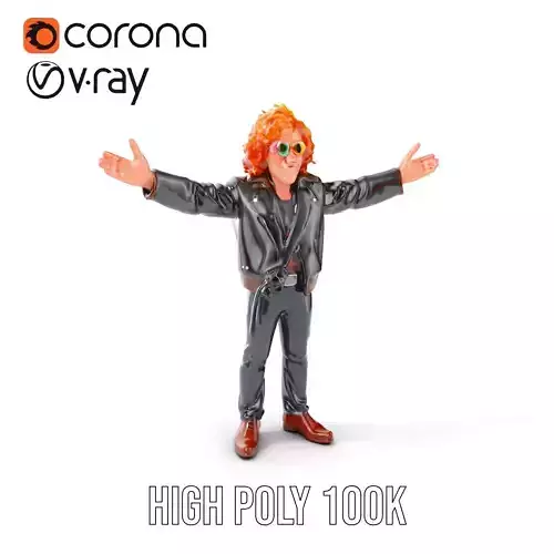 Rockstar D Model Rigged and Animated with Leather Jacket Low-poly 3D model