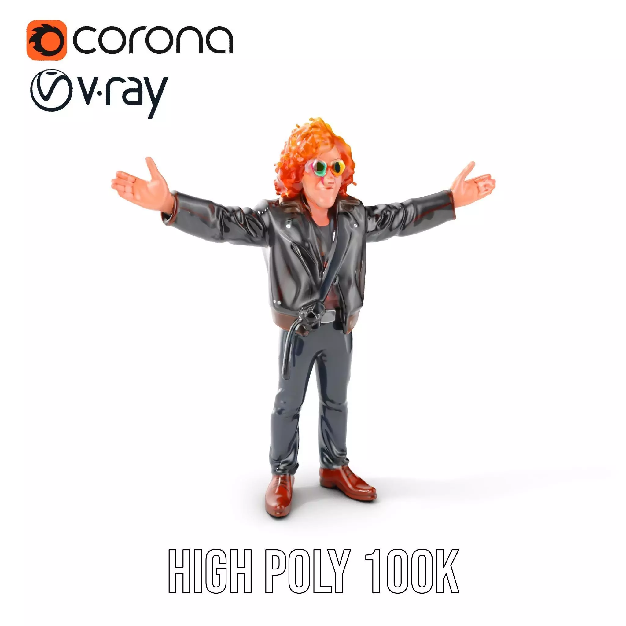 Rockstar D Model Rigged and Animated with Leather Jacket Low-poly 3D model_0