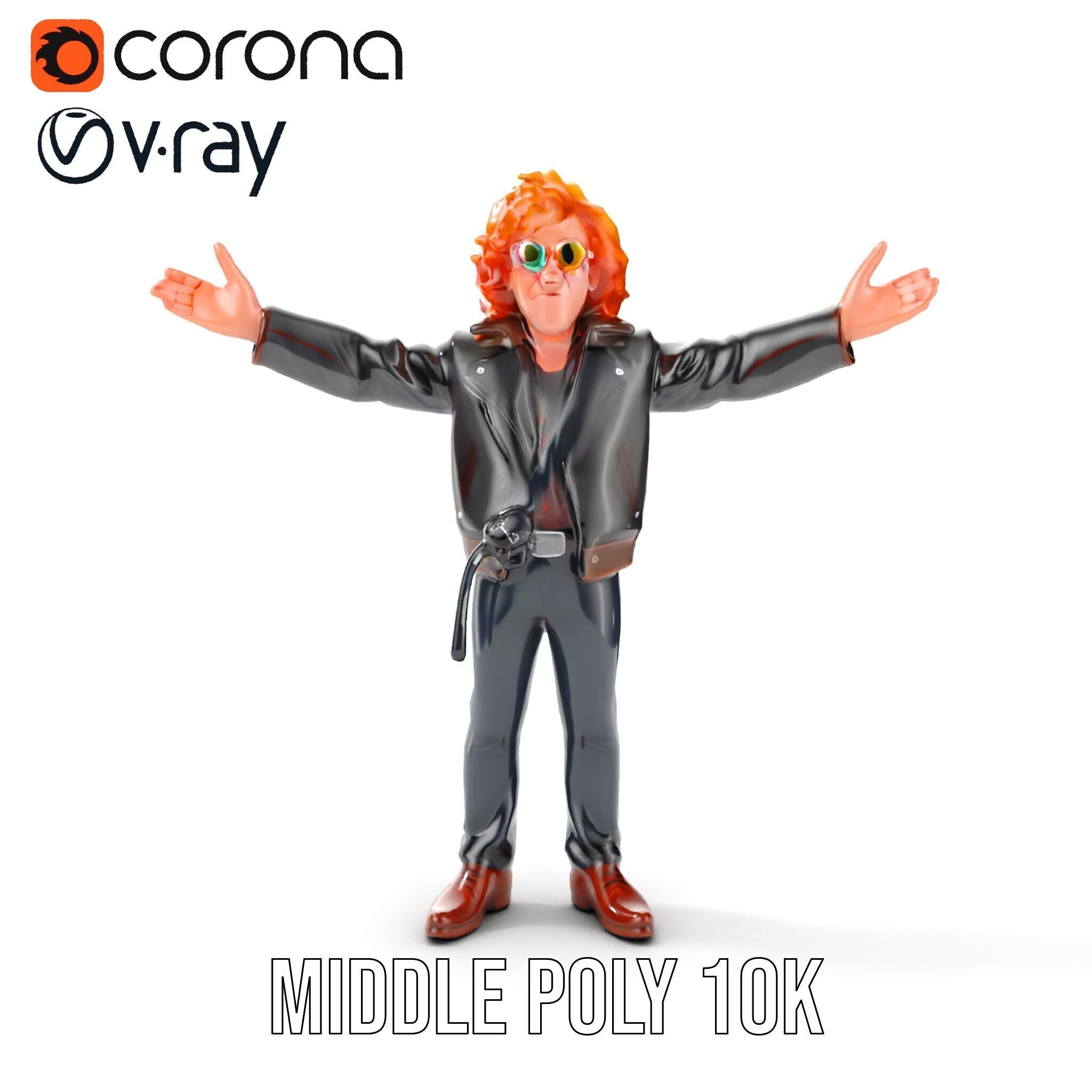 Rockstar D Model Rigged and Animated with Leather Jacket Low-poly 3D model_25