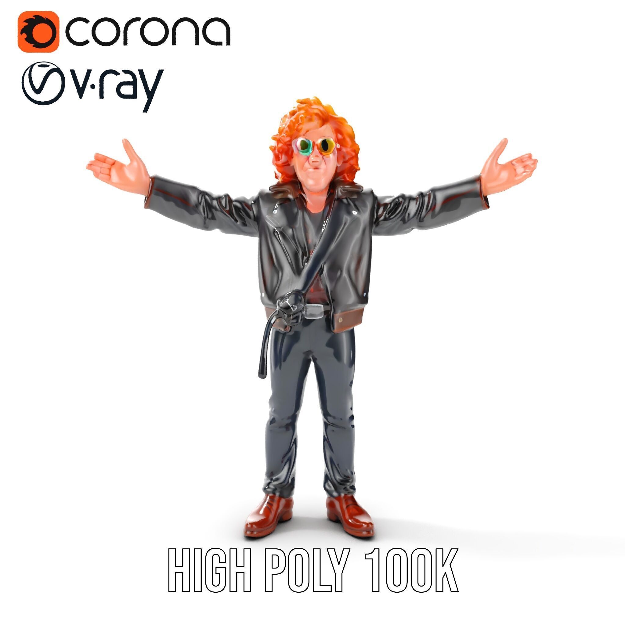 Rockstar D Model Rigged and Animated with Leather Jacket Low-poly 3D model_15