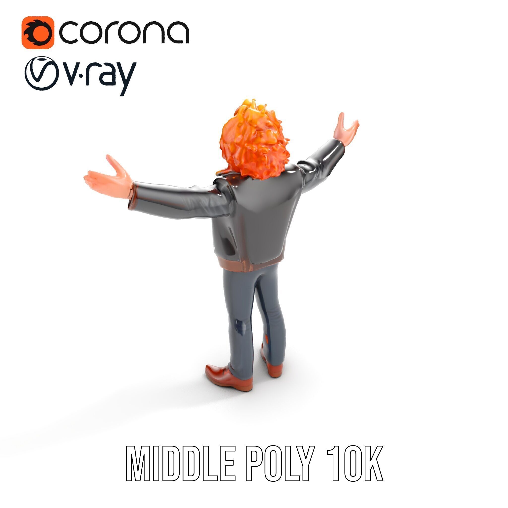 Rockstar D Model Rigged and Animated with Leather Jacket Low-poly 3D model_16