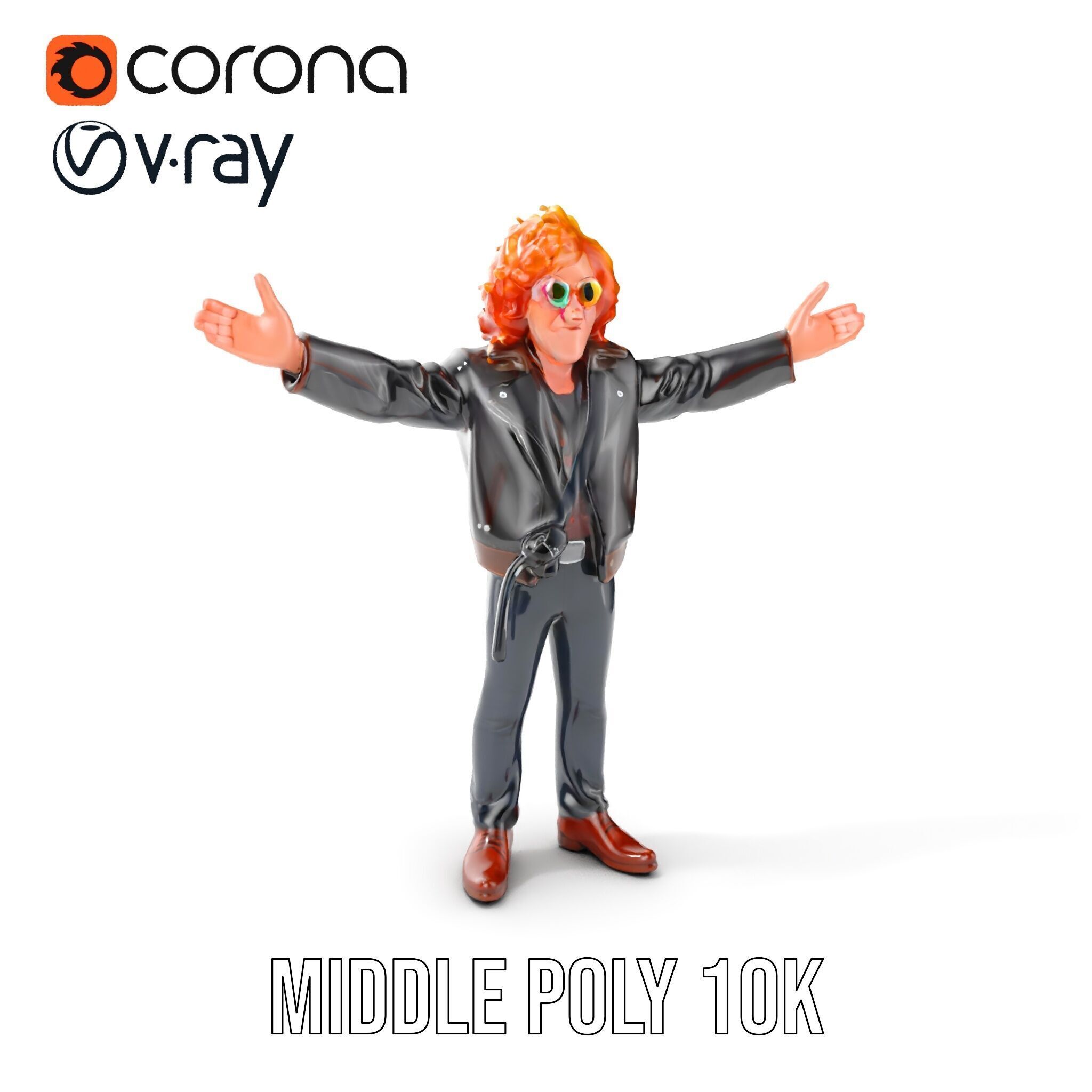 Rockstar D Model Rigged and Animated with Leather Jacket Low-poly 3D model_19