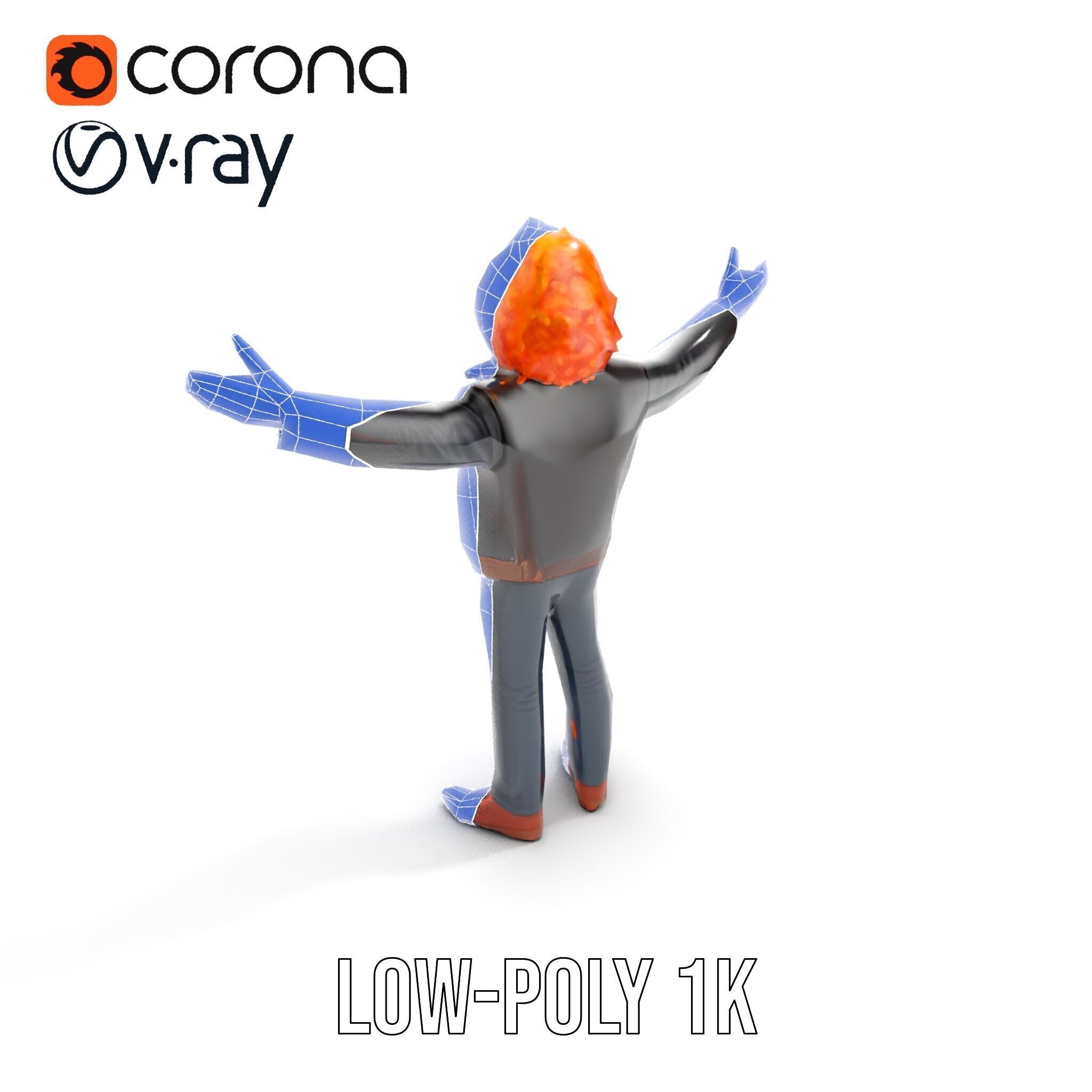 Rockstar D Model Rigged and Animated with Leather Jacket Low-poly 3D model_17