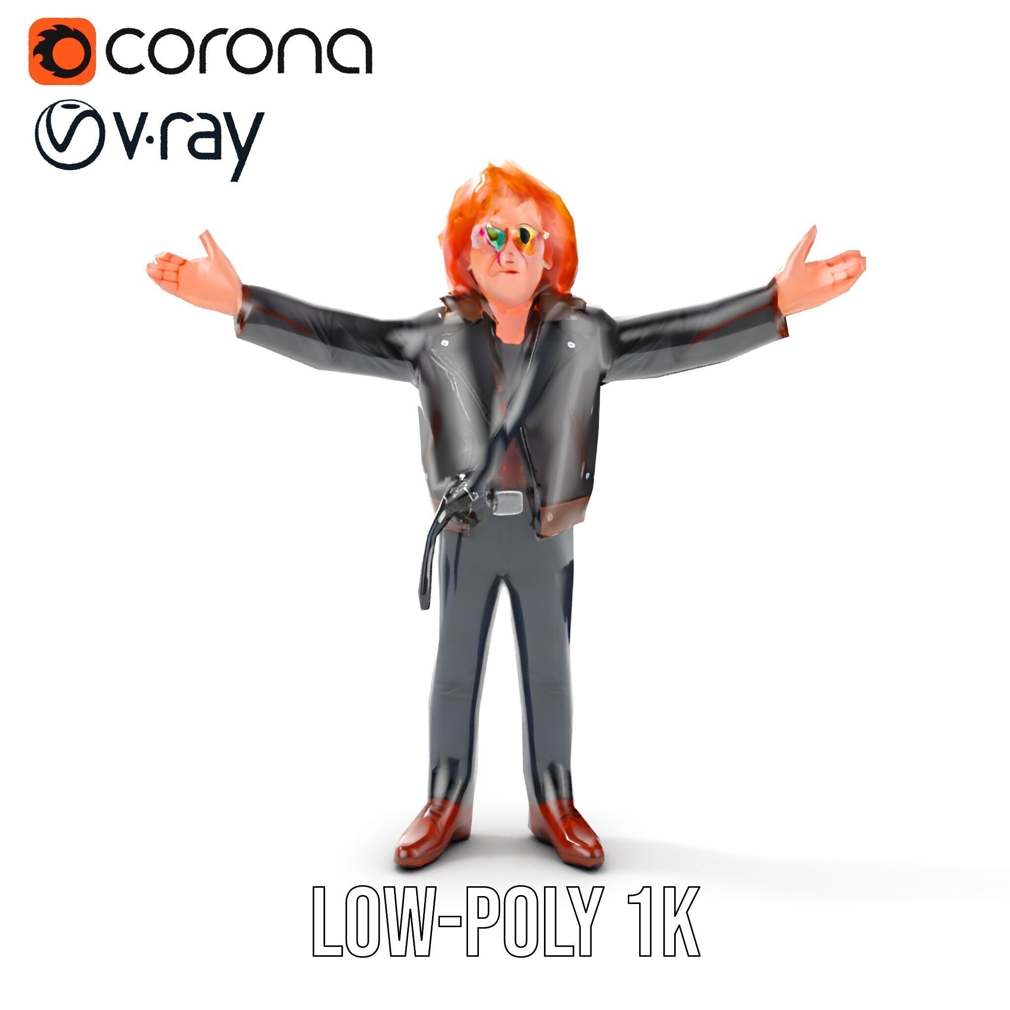 Rockstar D Model Rigged and Animated with Leather Jacket Low-poly 3D model_10