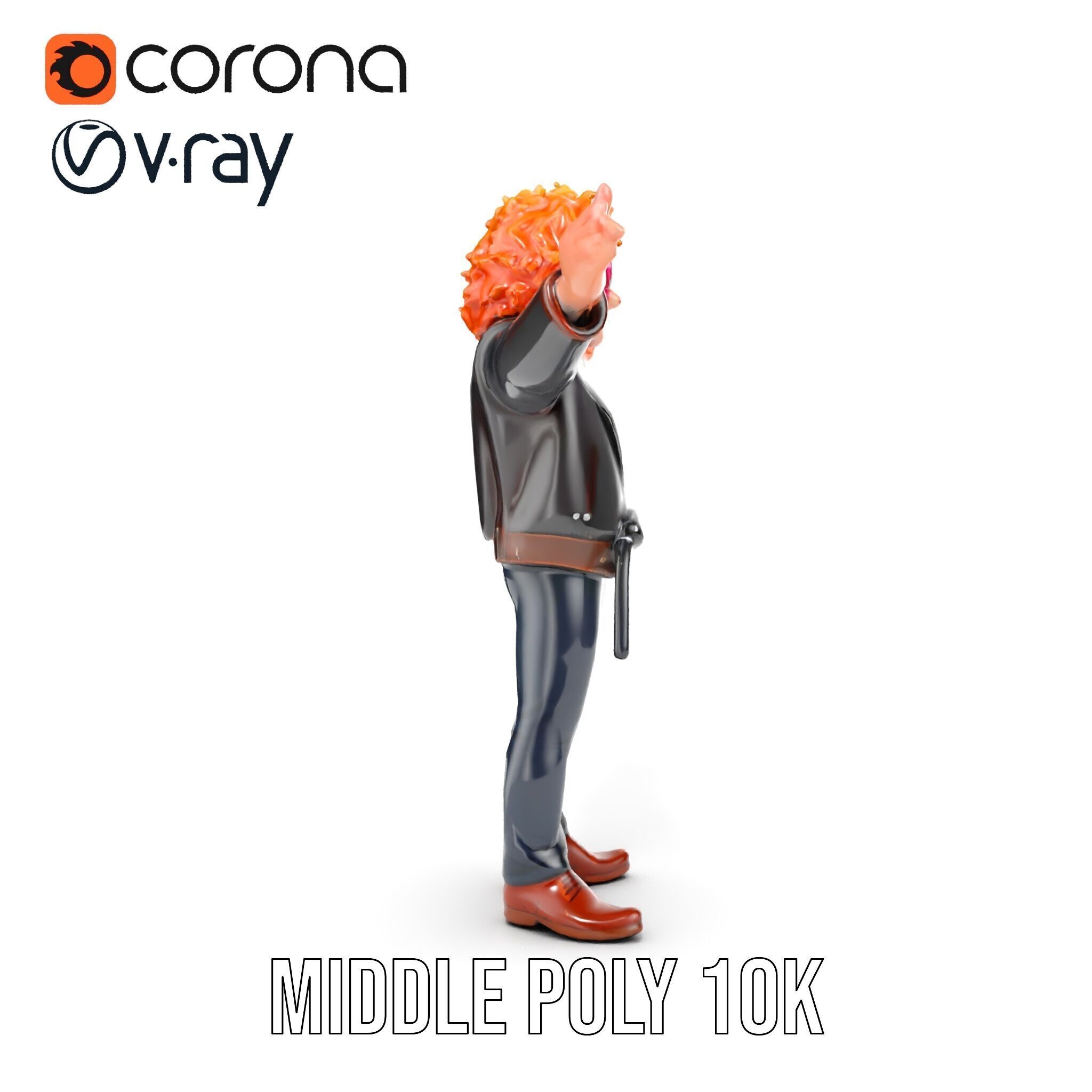 Rockstar D Model Rigged and Animated with Leather Jacket Low-poly 3D model_11