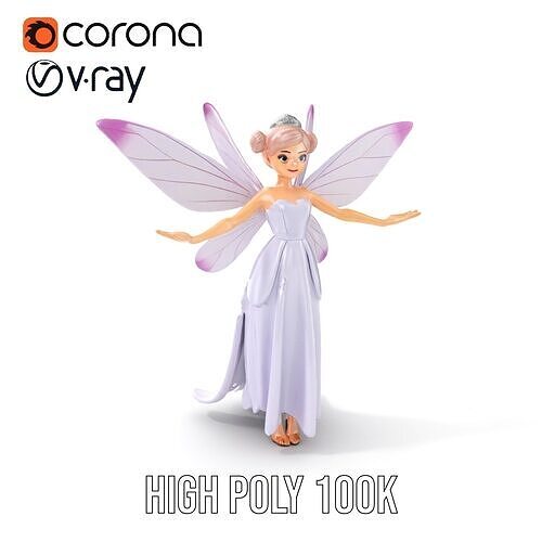 Fairy Princess with Violet Wings Rigged and Animated D Model Low-poly 3D model