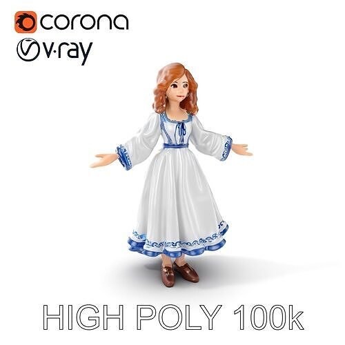 Charming Animated Princess in Elegant Dress  Rigged and Animated Low-poly 3D model
