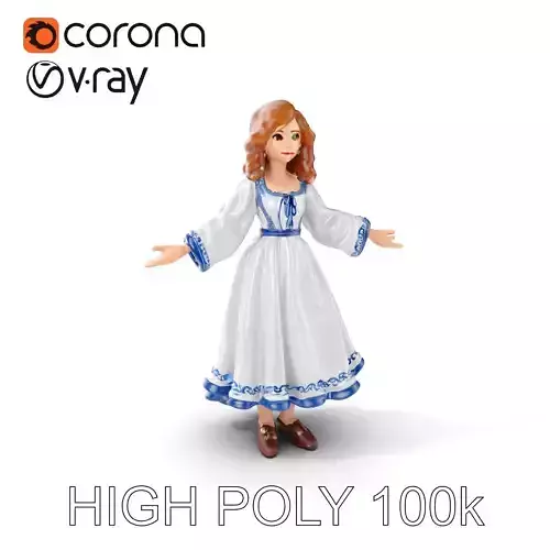 Charming Animated Princess in Elegant Dress  Rigged and Animated