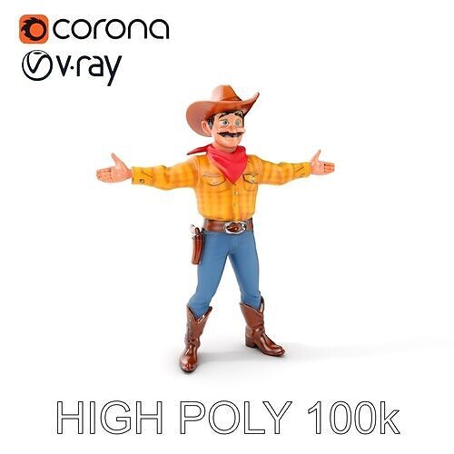 Cowboy Character Model Rigged and Animated with PBR Textures Low-poly 3D model