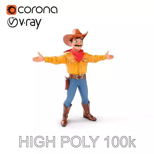 Cowboy Character Model Rigged and Animated with PBR Textures Low-poly 3D model
