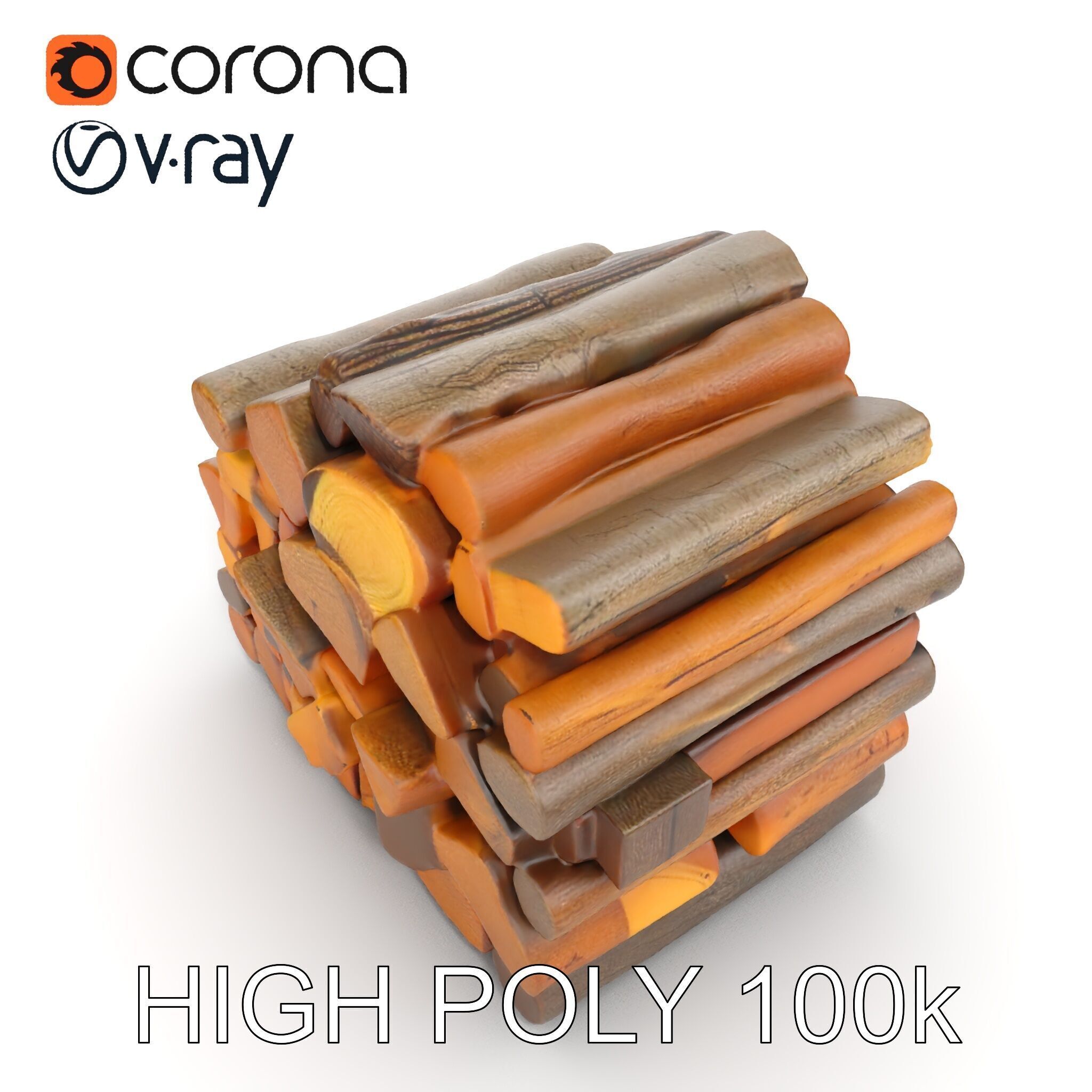 Stacked Firewood Model Pack  Realistic Wood Pile Low-poly 3D model_13