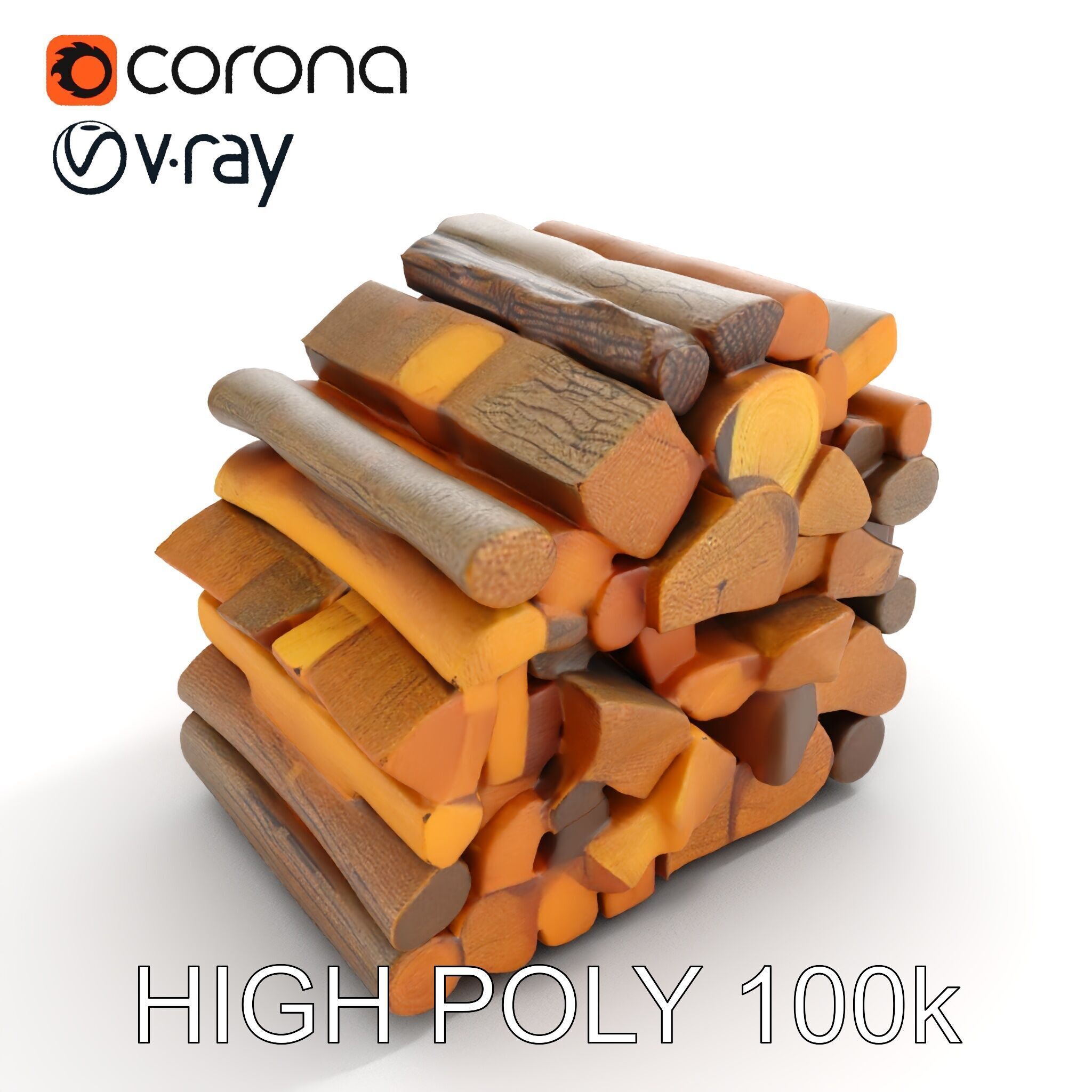 Stacked Firewood Model Pack  Realistic Wood Pile Low-poly 3D model_10