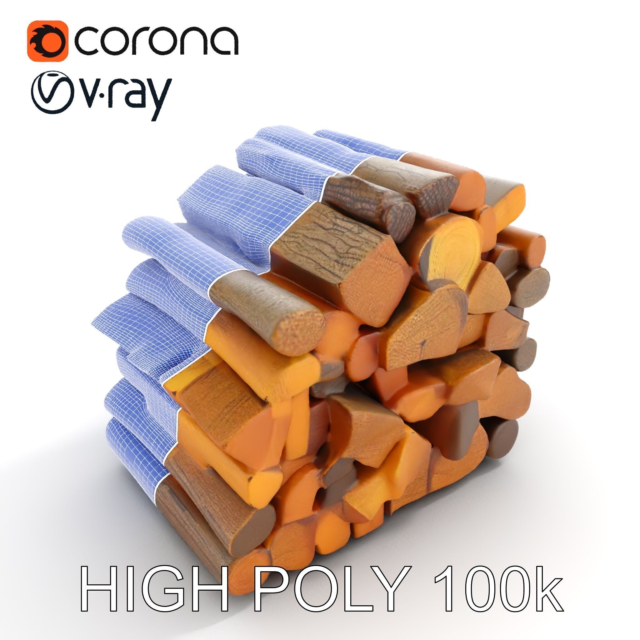 Stacked Firewood Model Pack  Realistic Wood Pile Low-poly 3D model_29