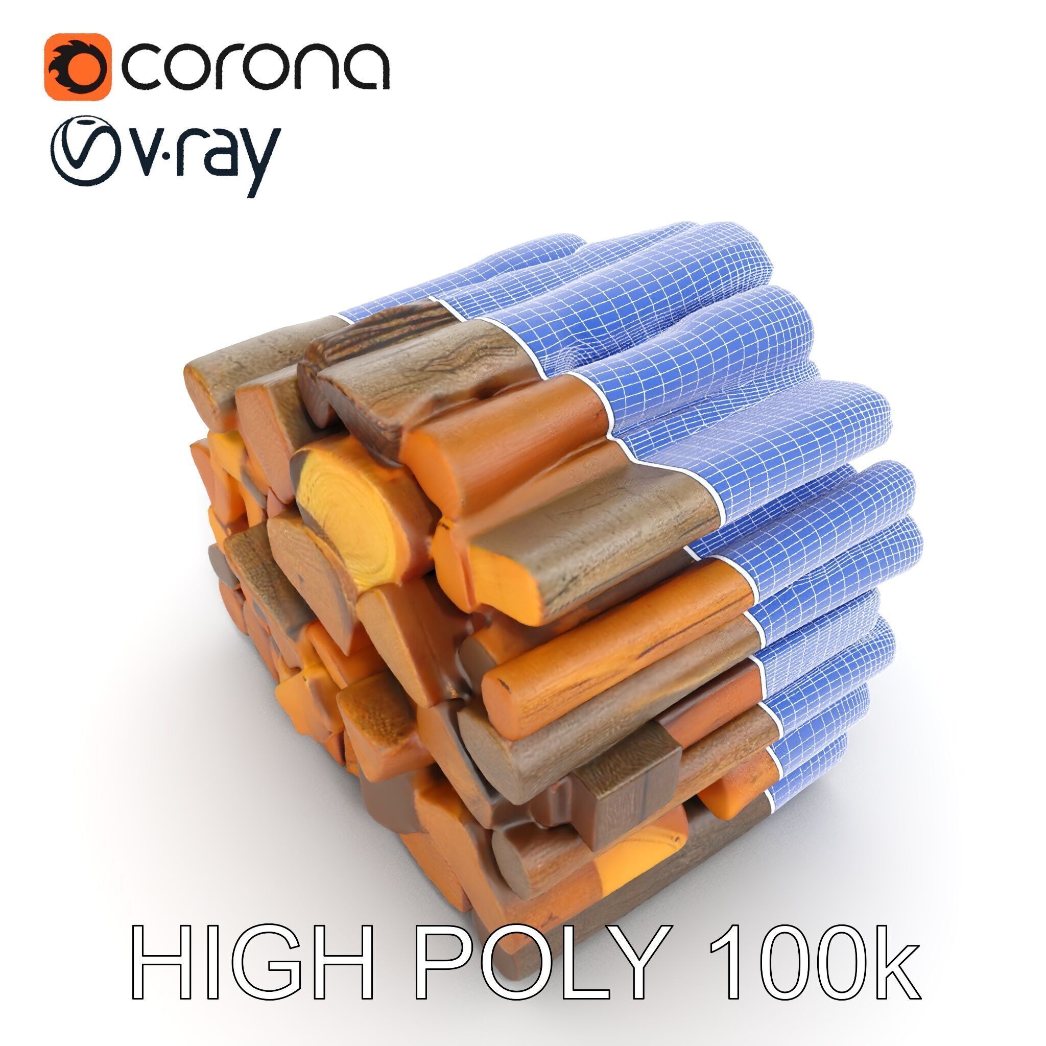 Stacked Firewood Model Pack  Realistic Wood Pile Low-poly 3D model_32