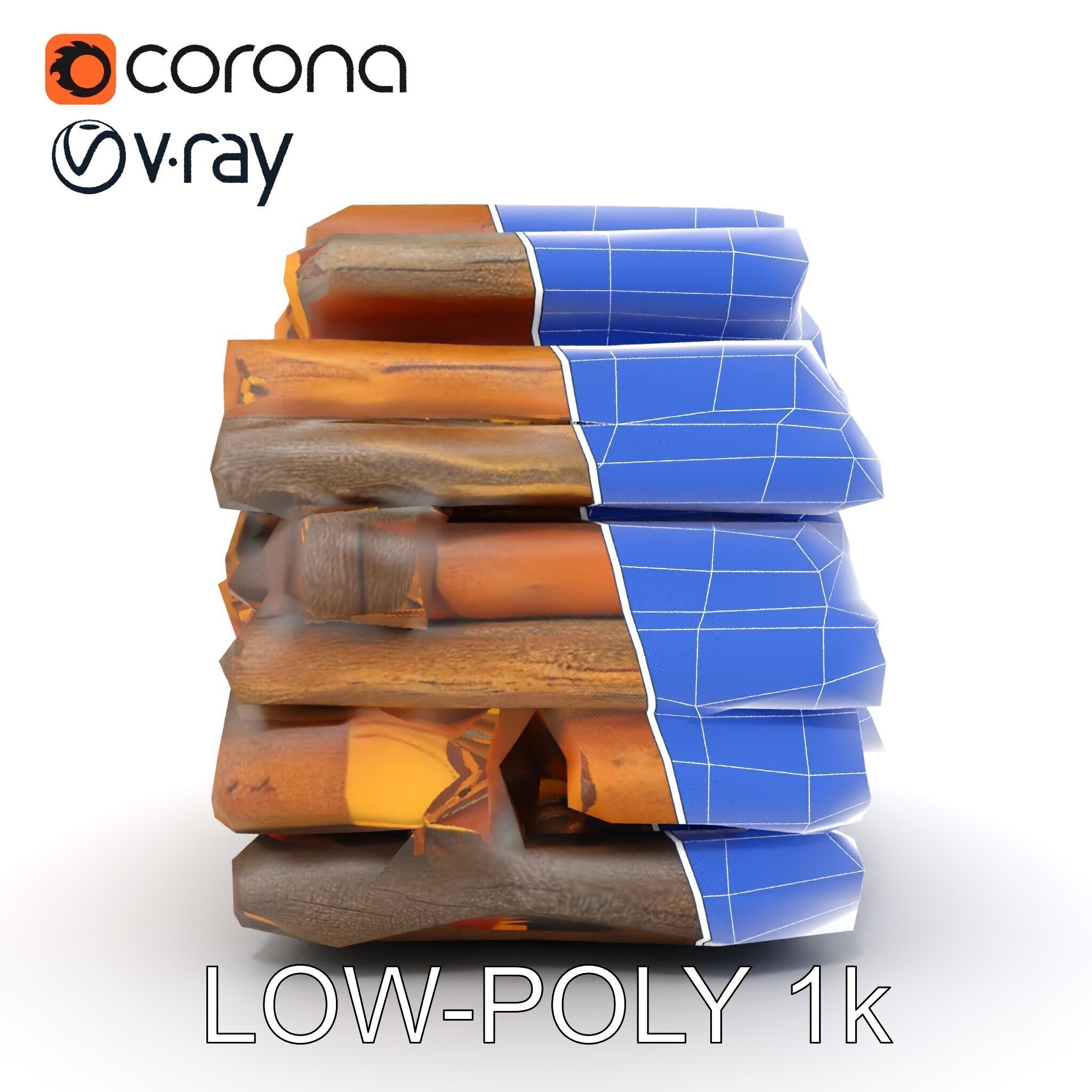 Stacked Firewood Model Pack  Realistic Wood Pile Low-poly 3D model_31