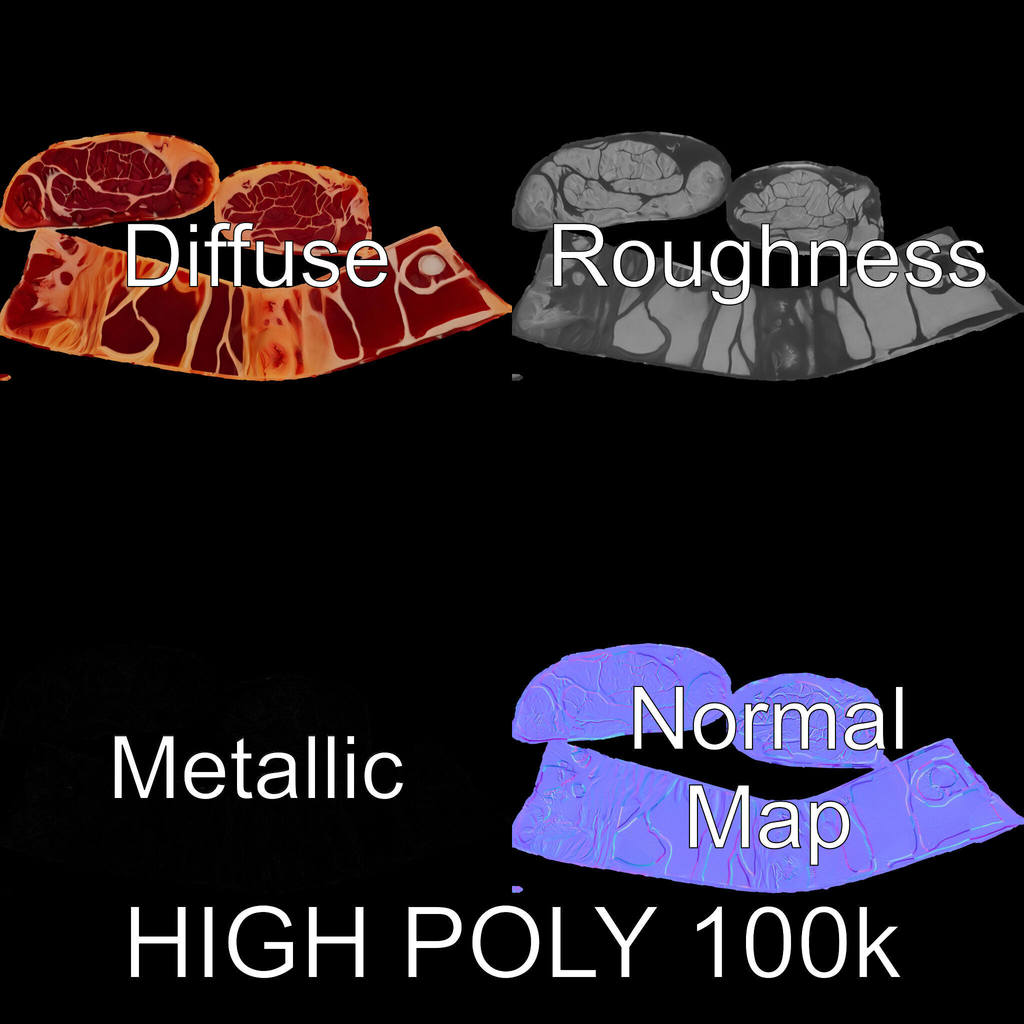 Realistic Steak D model pack Low-poly 3D model_3