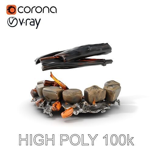 Campfire Stones and Charcoal D Model Pack Low-poly 3D model