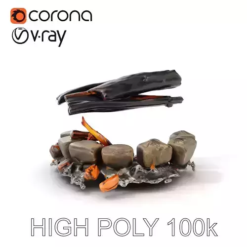 Campfire Stones and Charcoal D Model Pack Low-poly 3D model