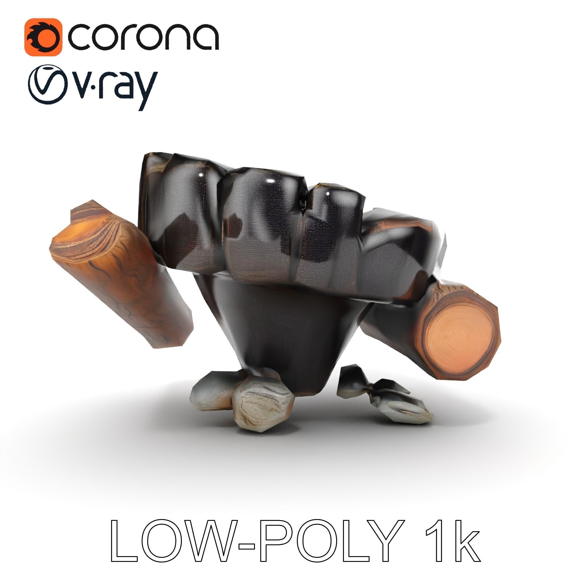 Campfire Setup Model Pack with Realistic Logs and Stones Low-poly 3D model_14