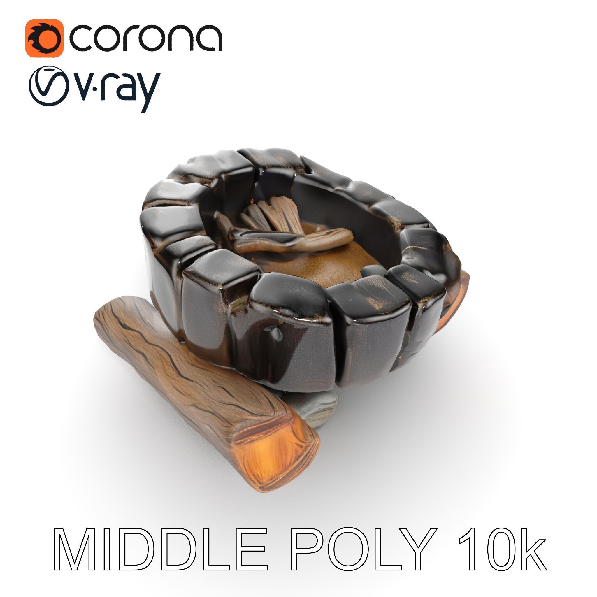 Campfire Setup Model Pack with Realistic Logs and Stones Low-poly 3D model_10