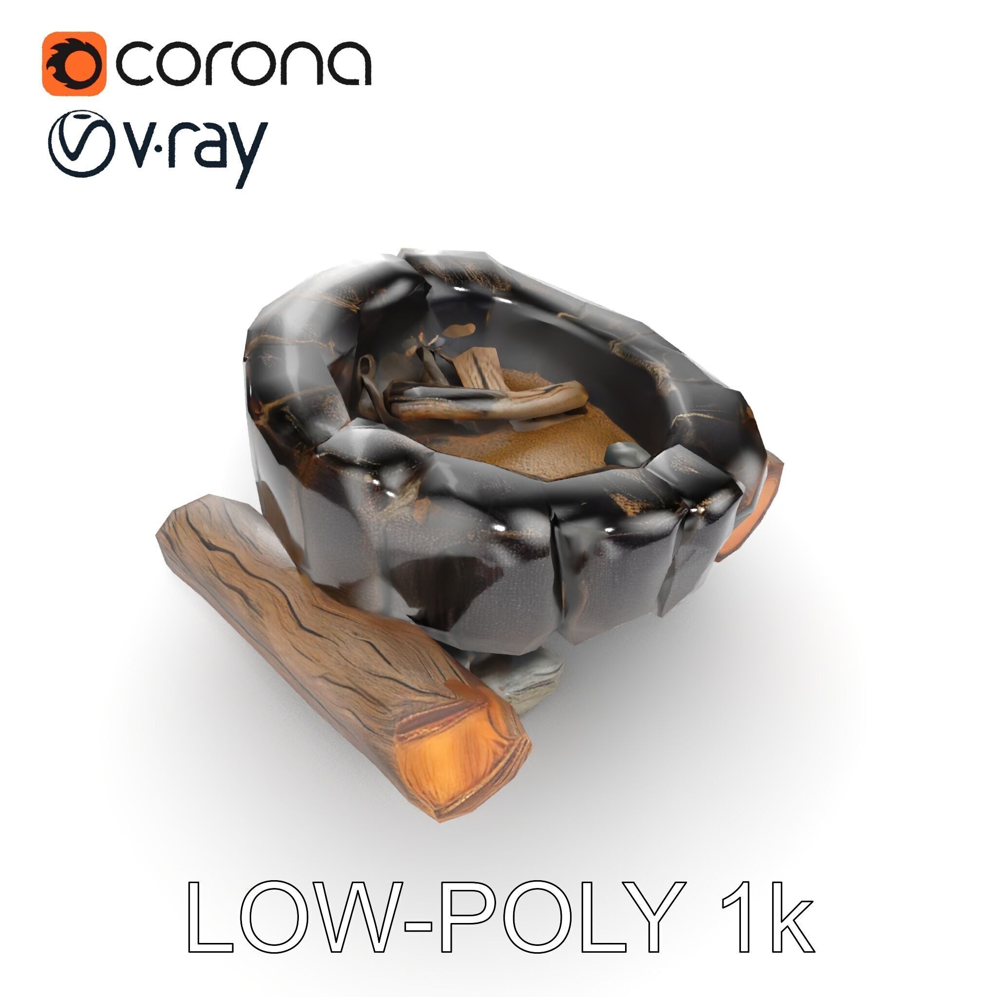 Campfire Setup Model Pack with Realistic Logs and Stones Low-poly 3D model_7