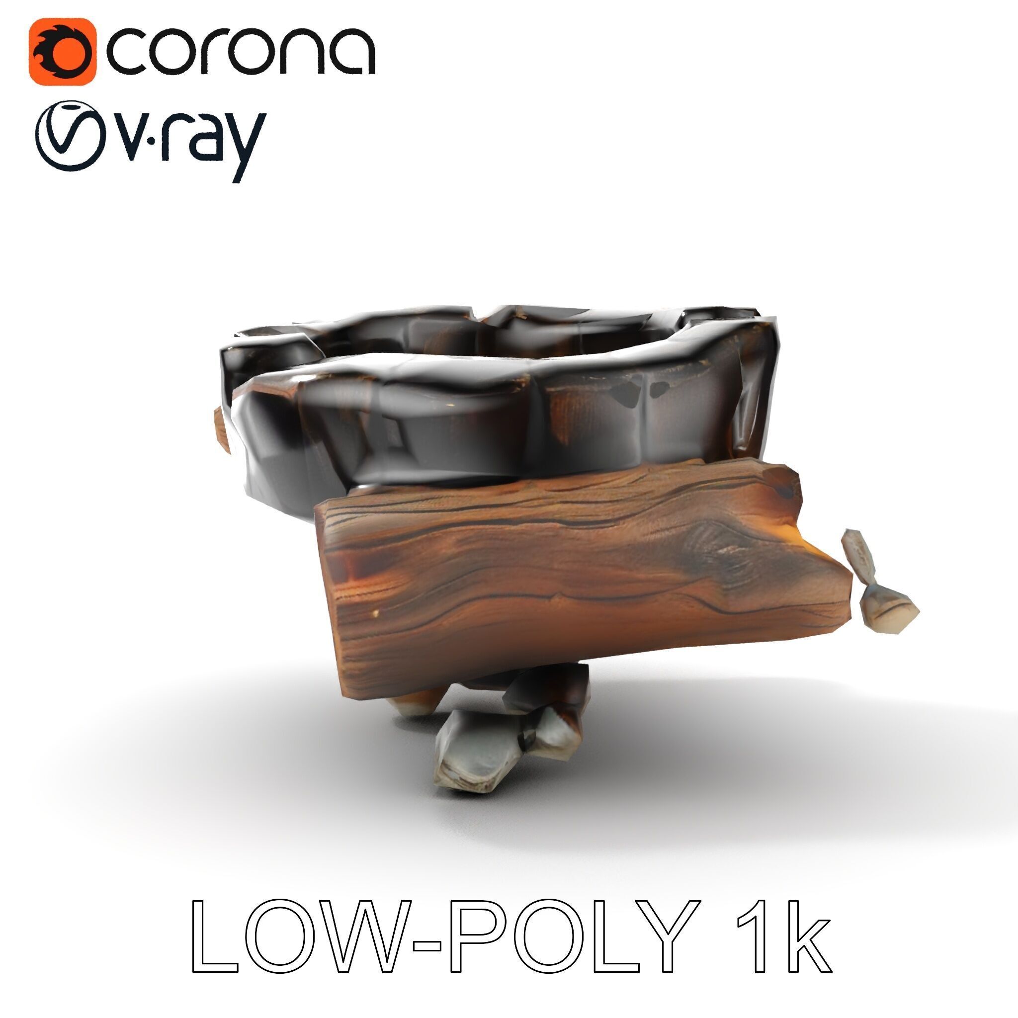 Campfire Setup Model Pack with Realistic Logs and Stones Low-poly 3D model_17