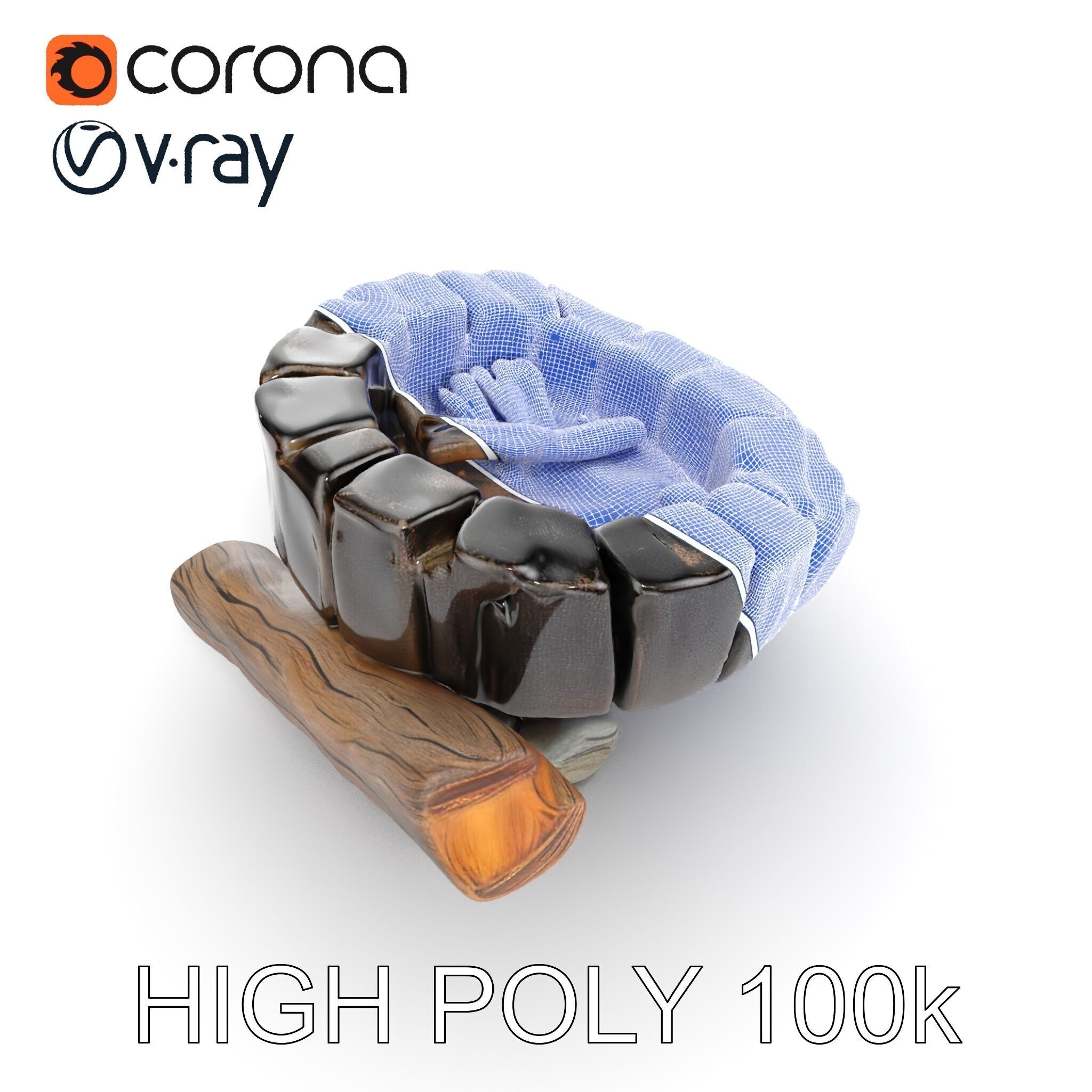 Campfire Setup Model Pack with Realistic Logs and Stones Low-poly 3D model_32