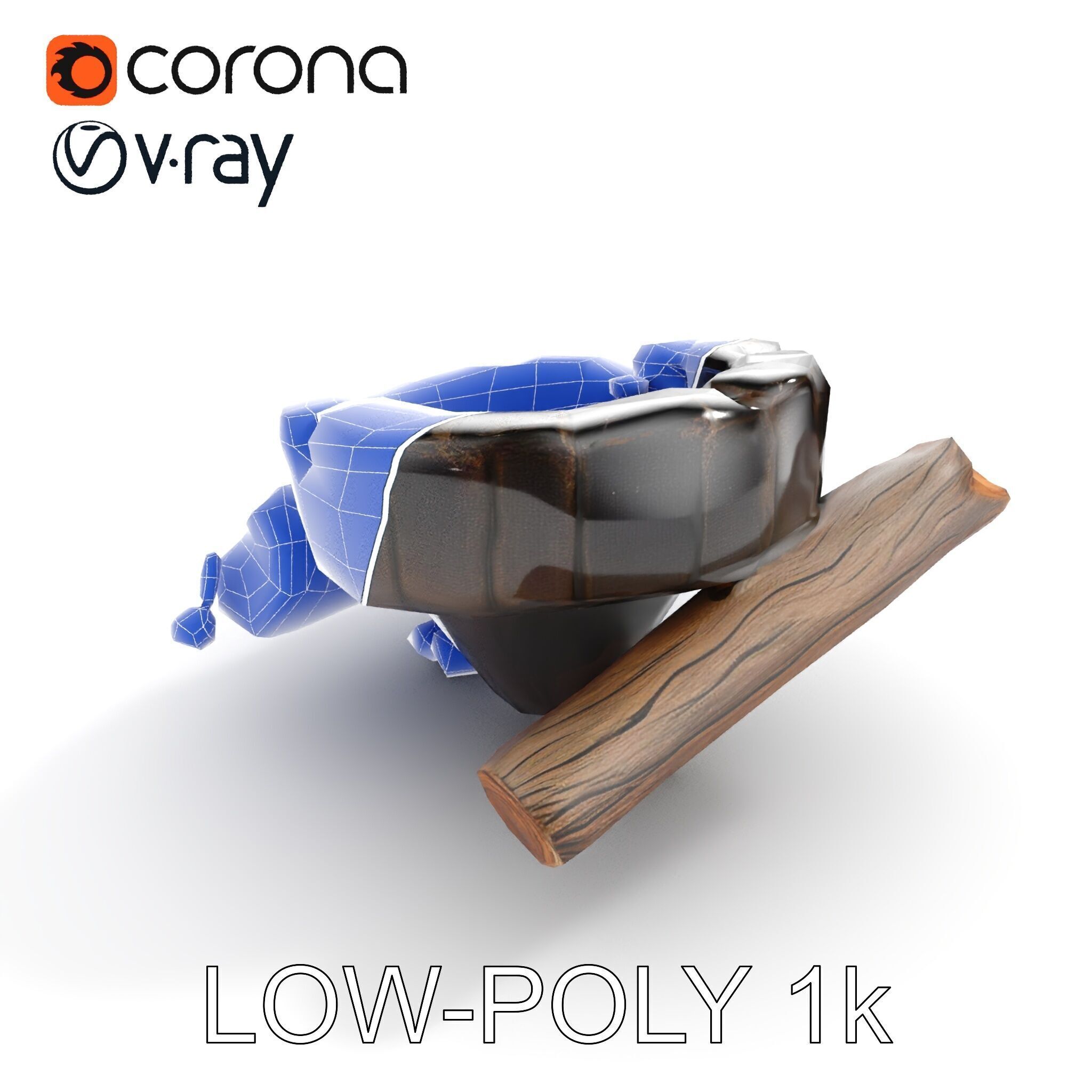 Campfire Setup Model Pack with Realistic Logs and Stones Low-poly 3D model_23