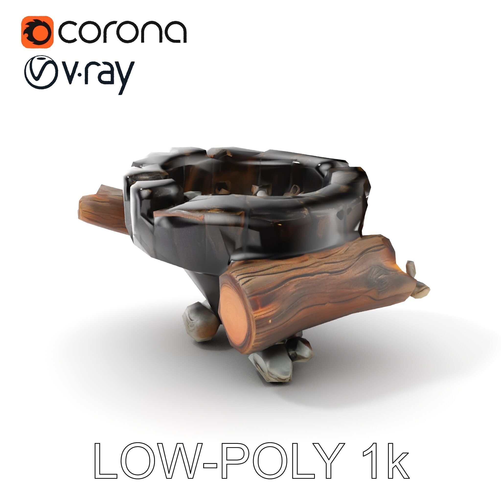 Campfire Setup Model Pack with Realistic Logs and Stones Low-poly 3D model_9