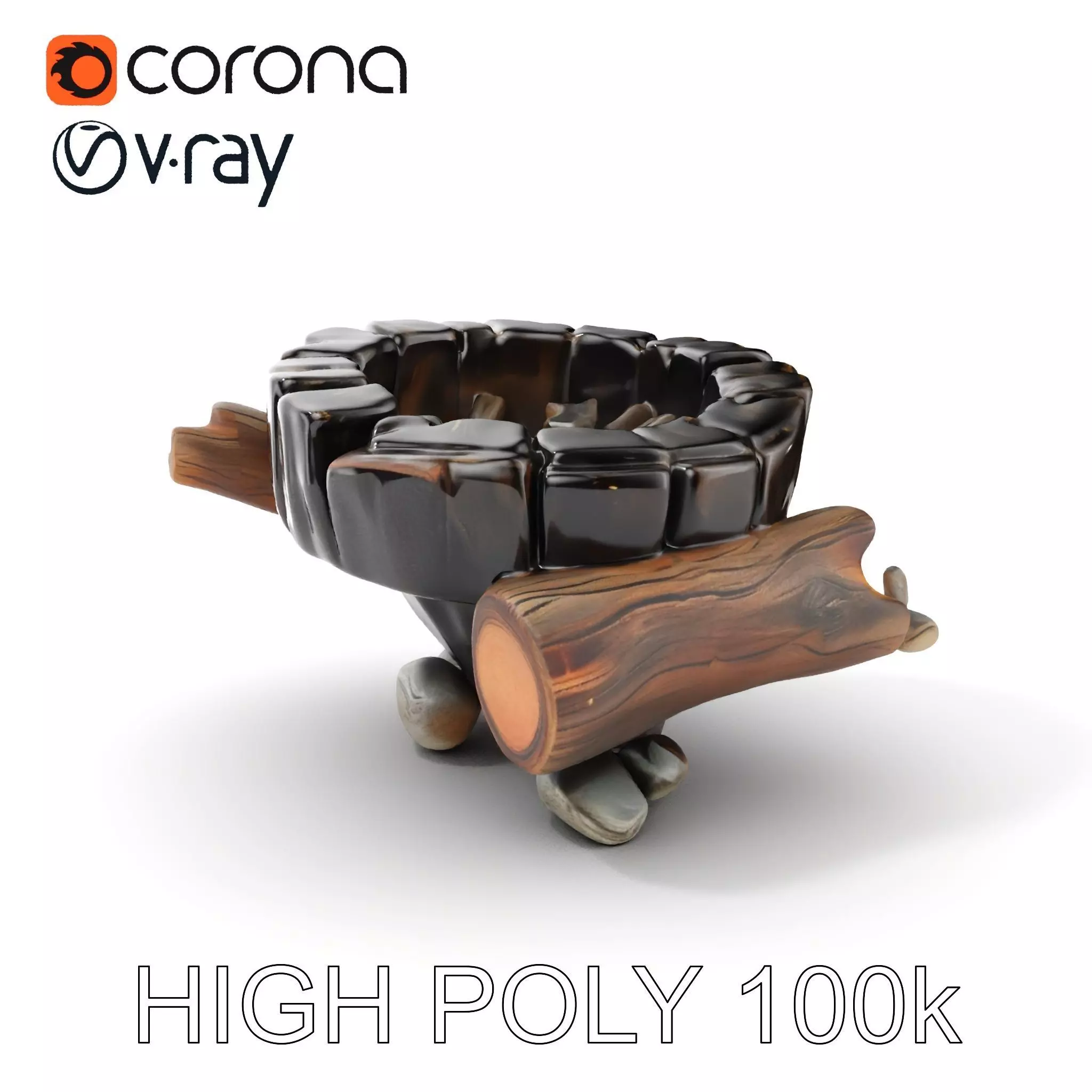 Campfire Setup Model Pack with Realistic Logs and Stones Low-poly 3D model_0