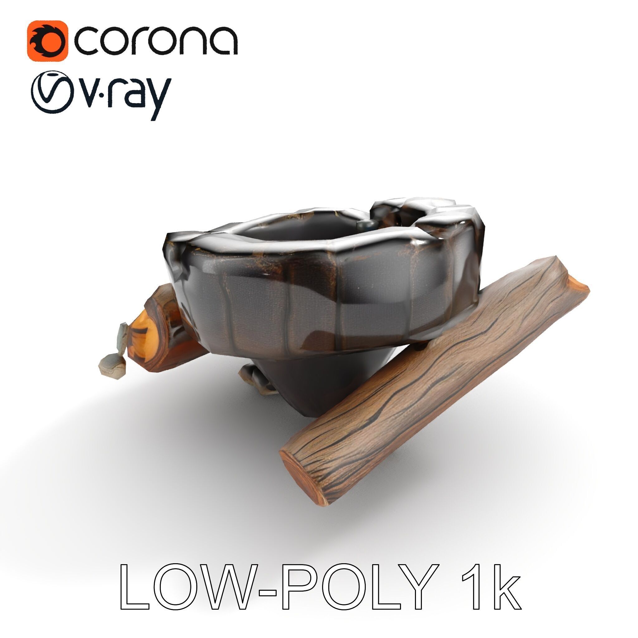 Campfire Setup Model Pack with Realistic Logs and Stones Low-poly 3D model_11