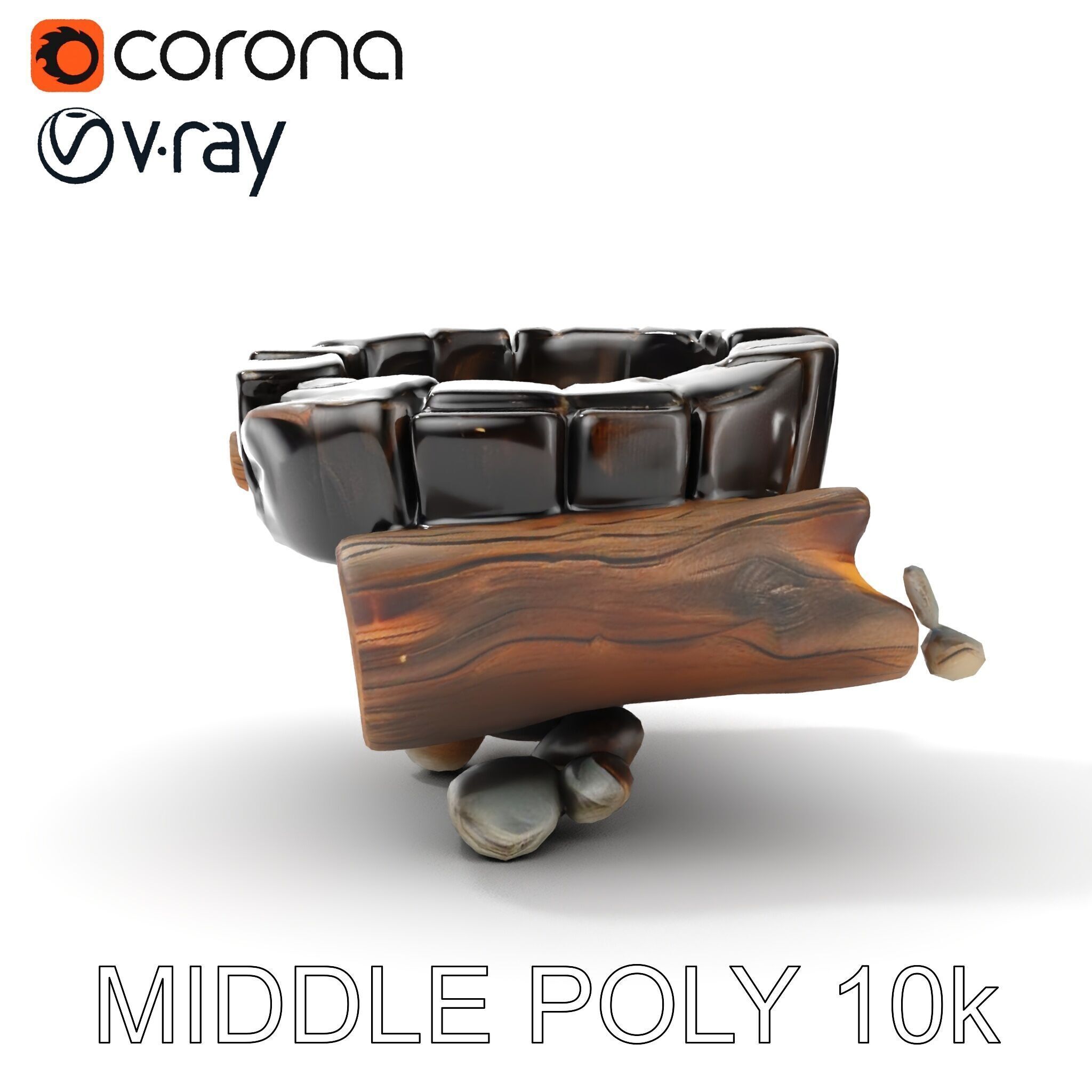 Campfire Setup Model Pack with Realistic Logs and Stones Low-poly 3D model_13