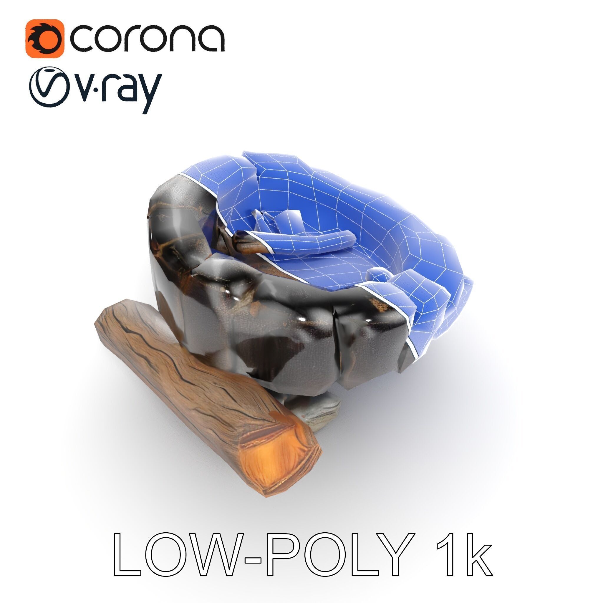 Campfire Setup Model Pack with Realistic Logs and Stones Low-poly 3D model_26