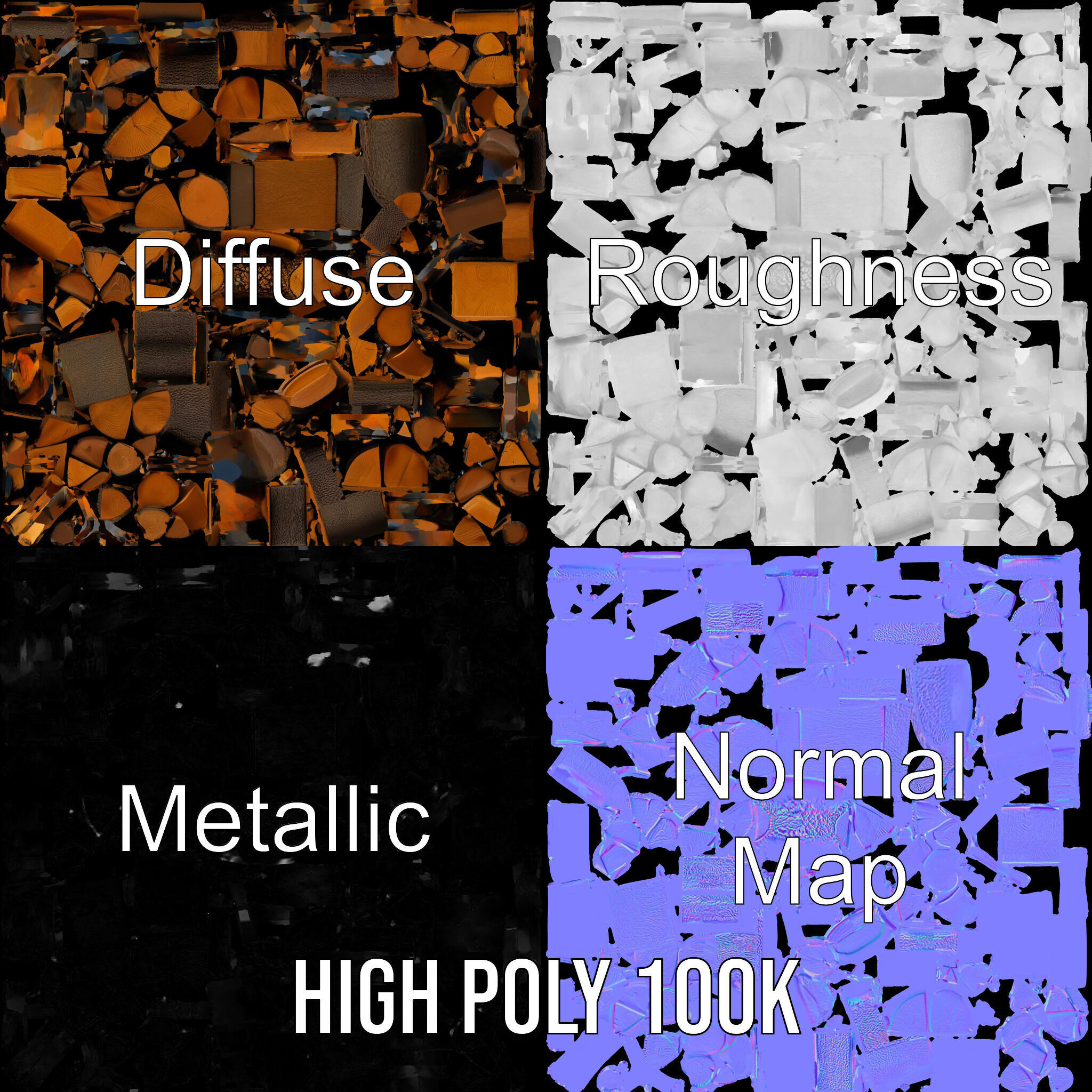 Firewood Stack D Model Pack with Versatile Detail Low-poly 3D model_3