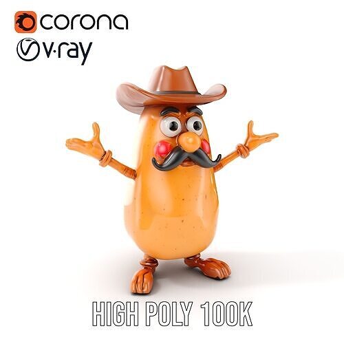 Cowboy Potato Character Model Rigged and Animated Low-poly 3D model