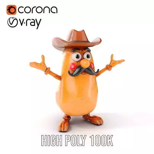 Cowboy Potato Character Model Rigged and Animated Low-poly 3D model