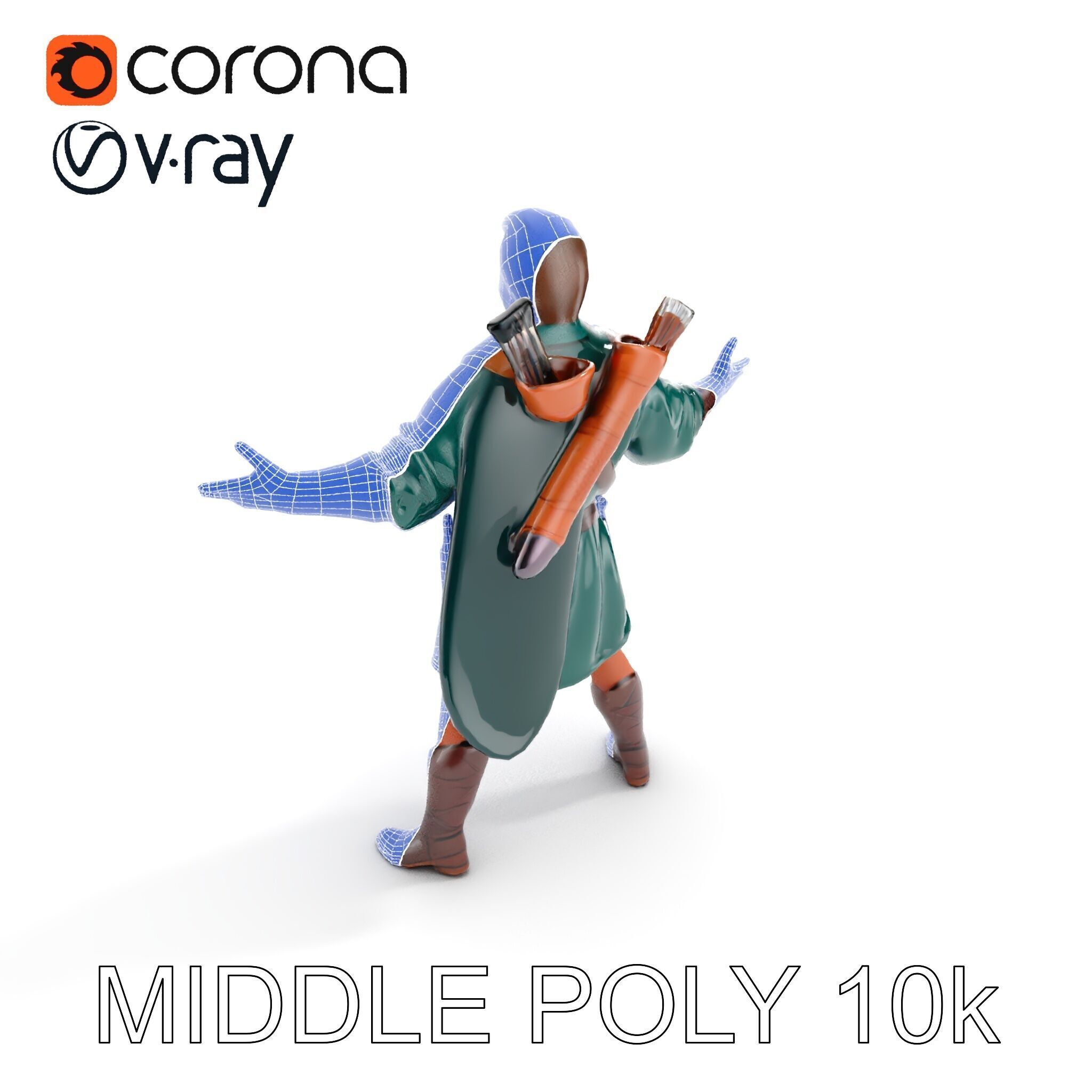 Forest Archer Hero Rigged and Animated D Character Model Low-poly 3D model_22